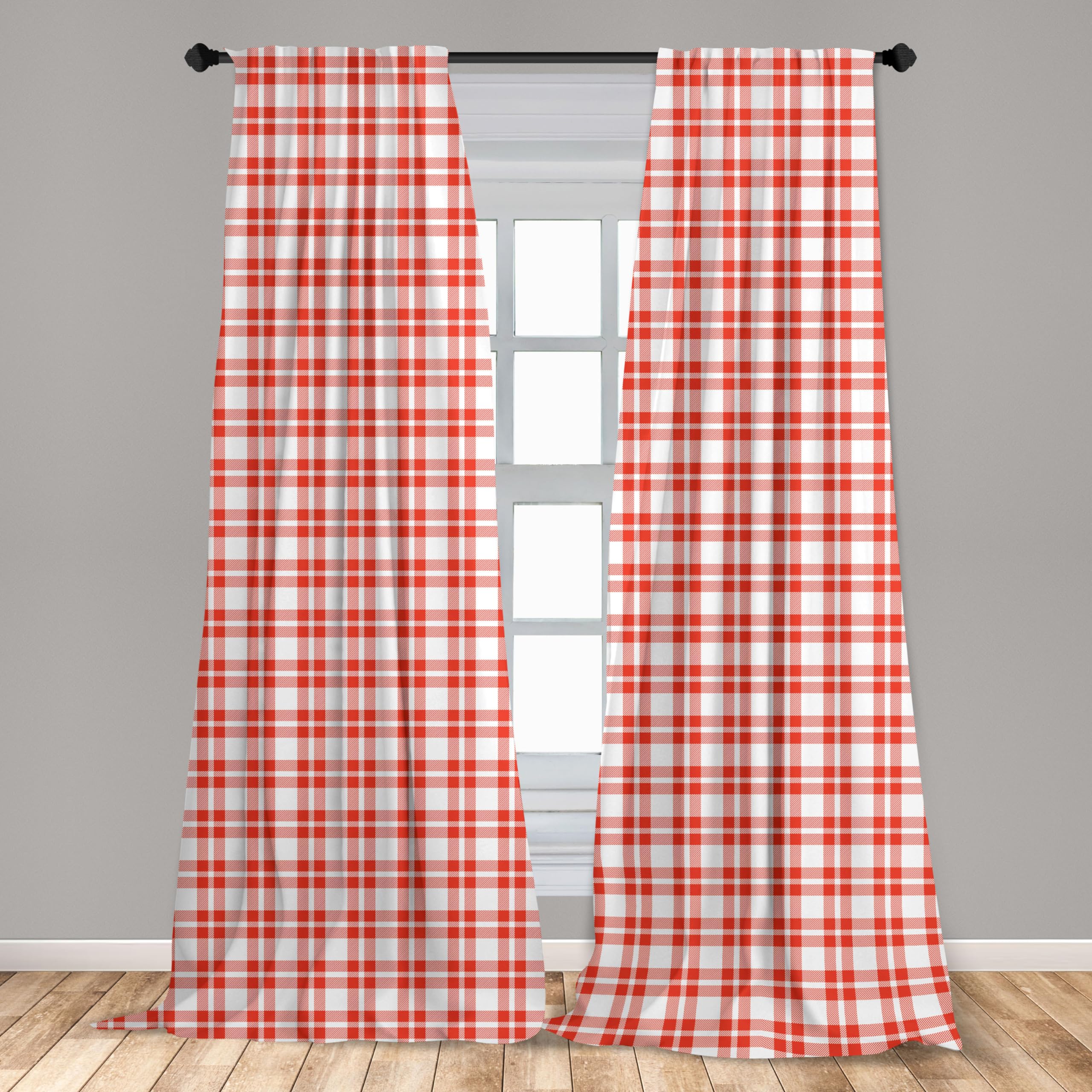 Ambesonne Plaid Curtains - Checkered Country Picnic Pattern with Repeating Squares & Stripes, Modern Window Treatments (2 Panels, 28