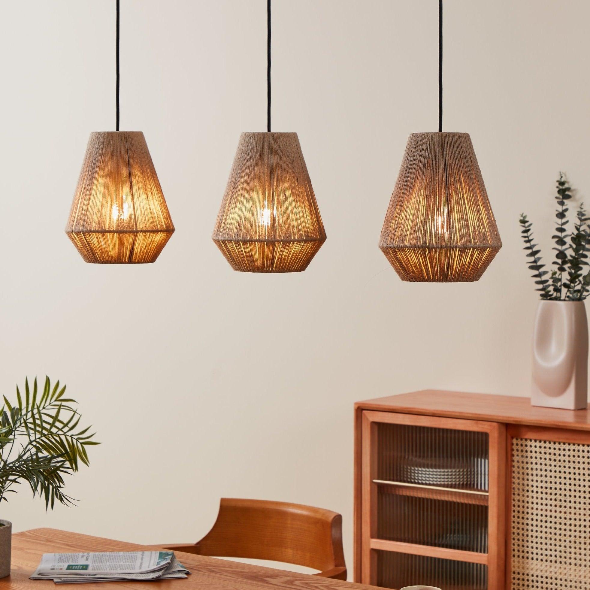 Eglo Alderney 3-Light Hemp Lampshade Ceiling Pendant Light Fixture - Farmhouse & Boho Style Lighting for Dining Room, Kitchen Island, or Bedroom