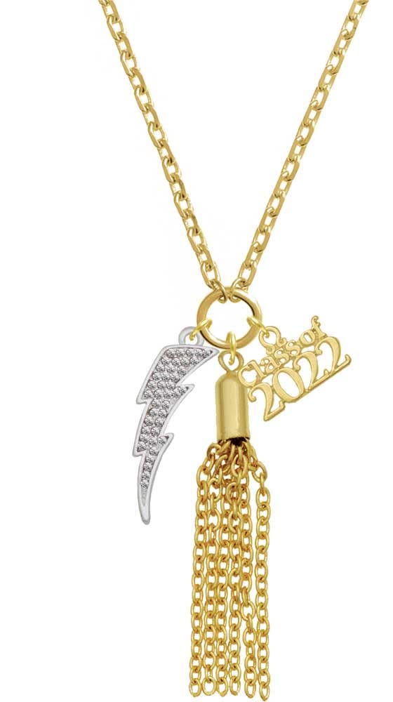 Delight Jewelry Silver & Gold-Tone Crystal Lightning Bolt Graduation Tassel Necklace - 28 Inch Class of 2022 Gift for Graduates | Perfect for High School & College Commencement Ceremonies, Yearbook Photos & Graduation Parties