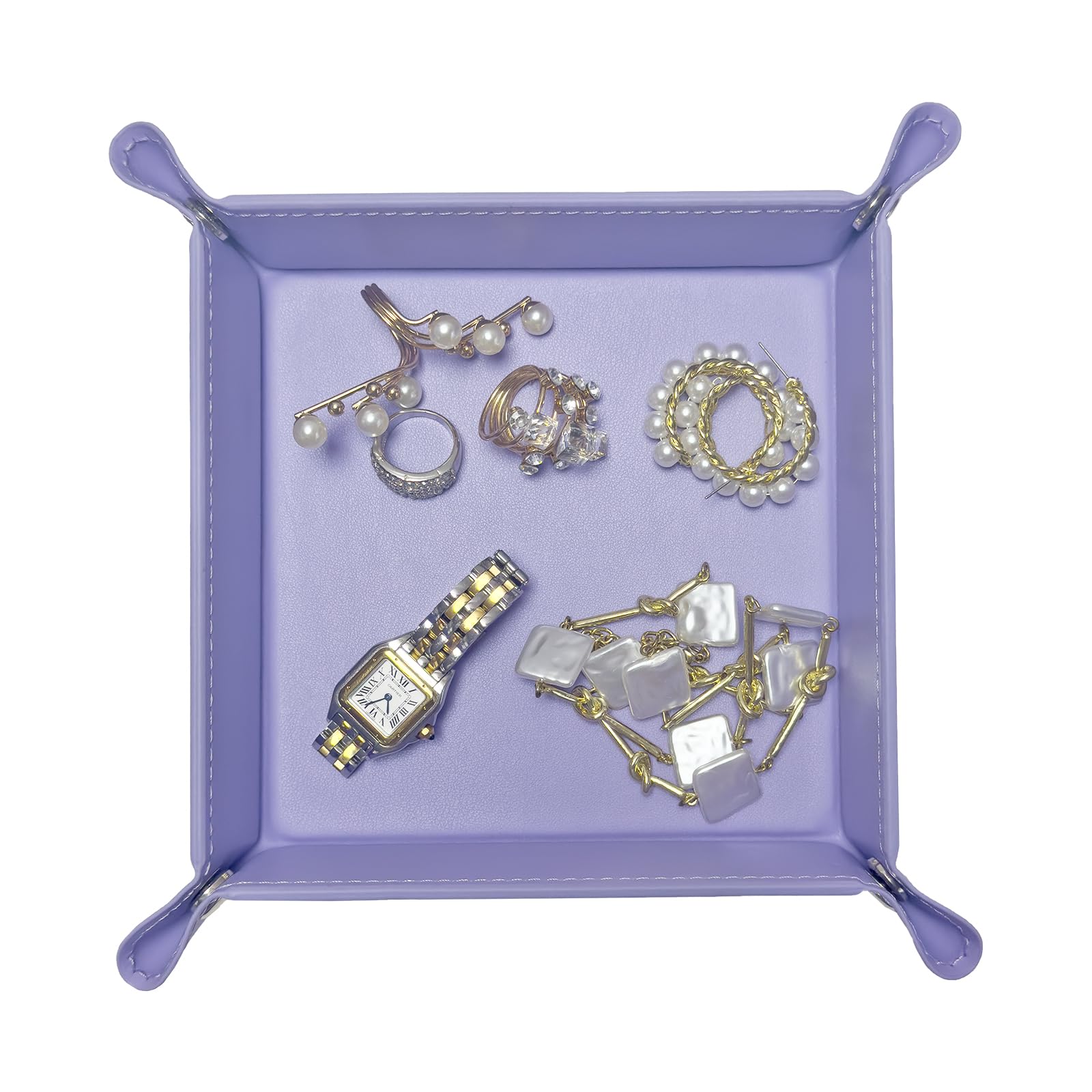 UnionBasic Small Valet Tray - Jewelry Organizer for Rings, Watches & Earrings | Entryway Catchall for Keys, Coins & Change | Nightstand Bedside Holder | Electronic Gadgets Tray (Purple) - Perfect for Home, Office & Travel Organization