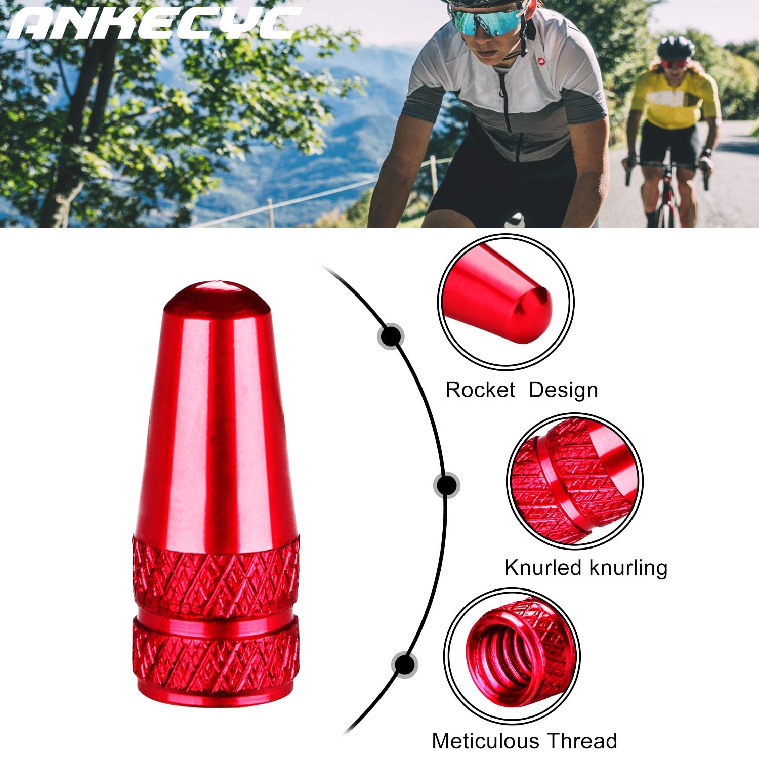 Premium Red Aluminum Presta Valve Caps - 4 Pack Durable Tire Valve Stem Covers for MTB, Road Bike, Hybrid & Mountain Bicycles | Weatherproof Protection for Cycling, Commuting & Outdoor Adventures