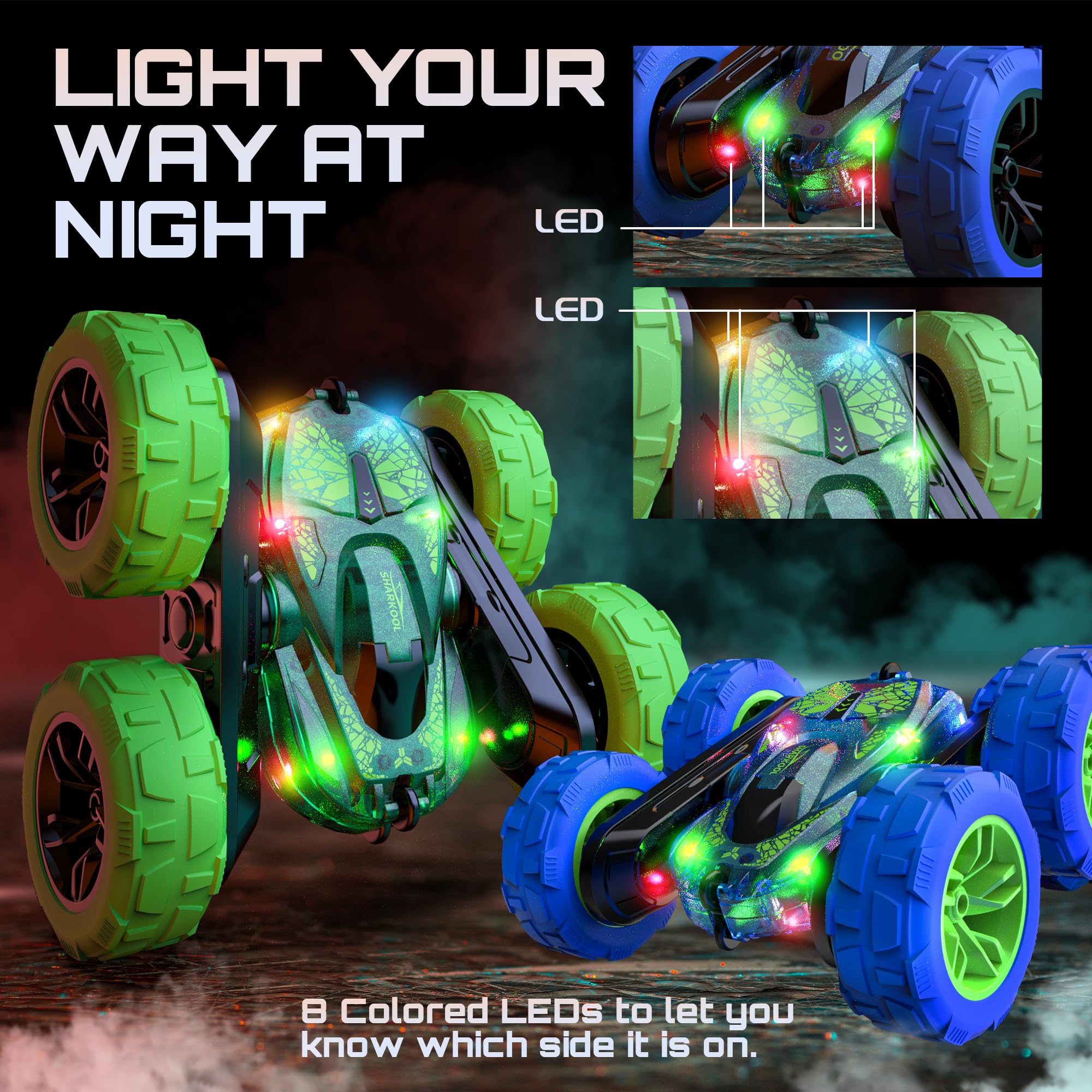 2.4Ghz Remote Control Car for Kids - LED RC Stunt Car with Flashing Lights, Off-Road Toy Gift for Boys Ages 3-8, Perfect for Indoor & Outdoor Play, Birthday & Christmas Presents