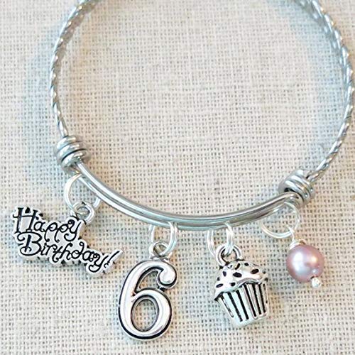 6th Birthday Charm Bracelet for Girls - Personalized 6 Year Old Daughter Gift Idea - Sixth Birthday Jewelry Present - Perfect for Birthday Parties & Special Occasions
