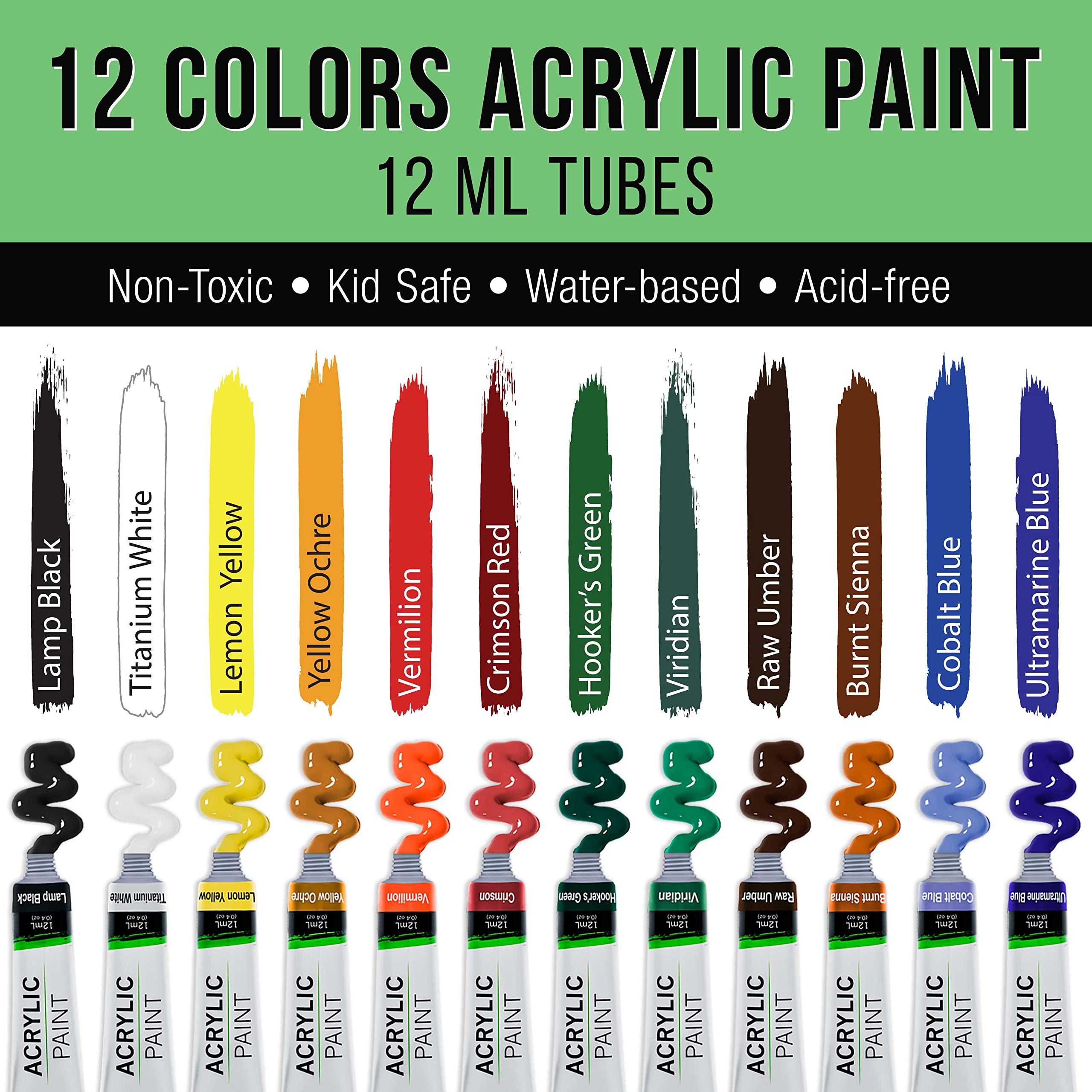 U.S. Art Supply 39-Piece Complete Artist Painting Set with Wooden Easel - 12 Vibrant Acrylic Paints, 22 Professional Brushes, 2 Stretched Canvases & Mixing Palette - Perfect for Kids, Students & Adult Artists - Includes Color Wheel Guide - Ideal for Home, Classroom & Studio Painting Projects