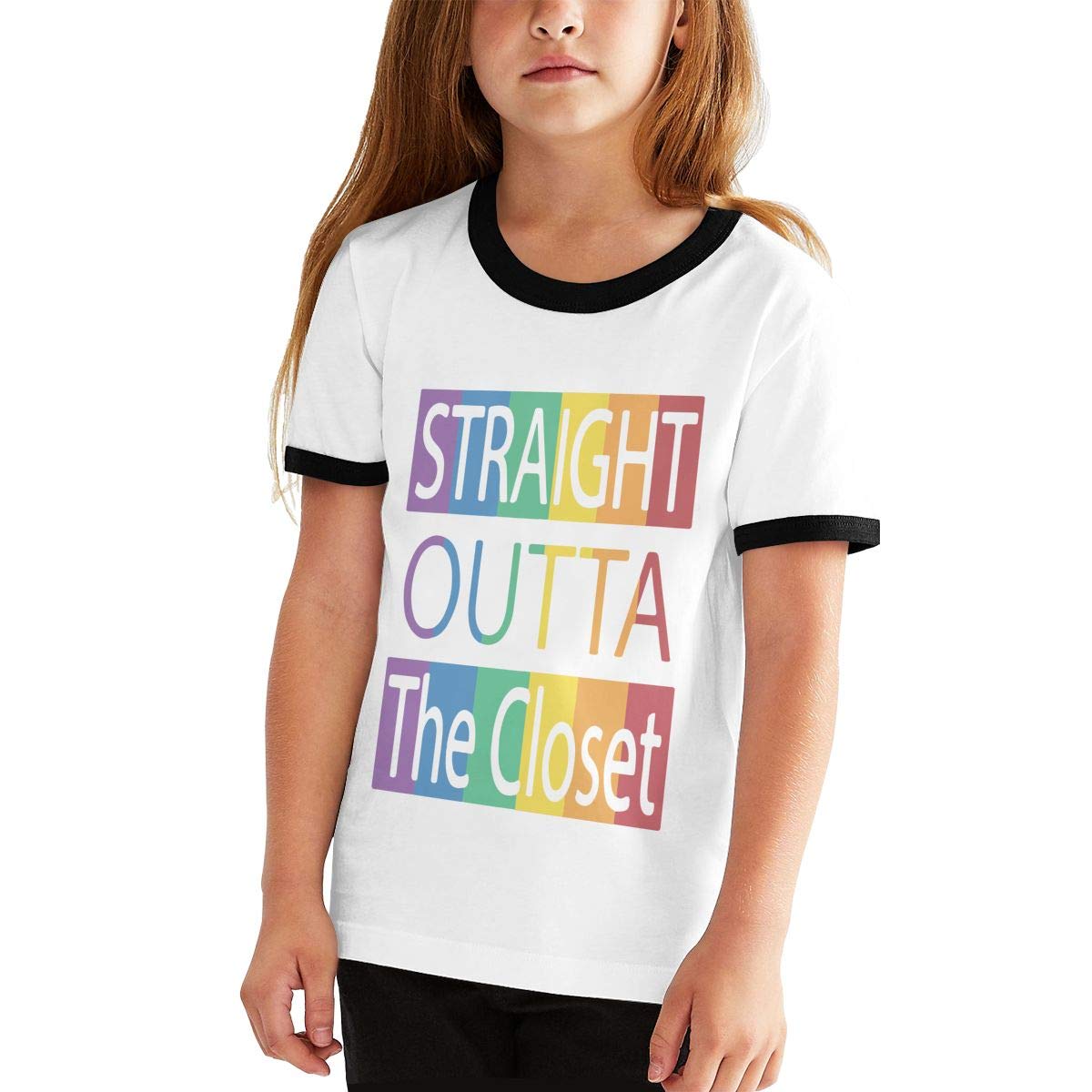 JJKKFG-H Straight Outta The Closet LGBT Pride T-Shirt for Teen Girls - Sporty Short Sleeve Top for LGBTQ+ Youth, Casual Wear & Pride Events