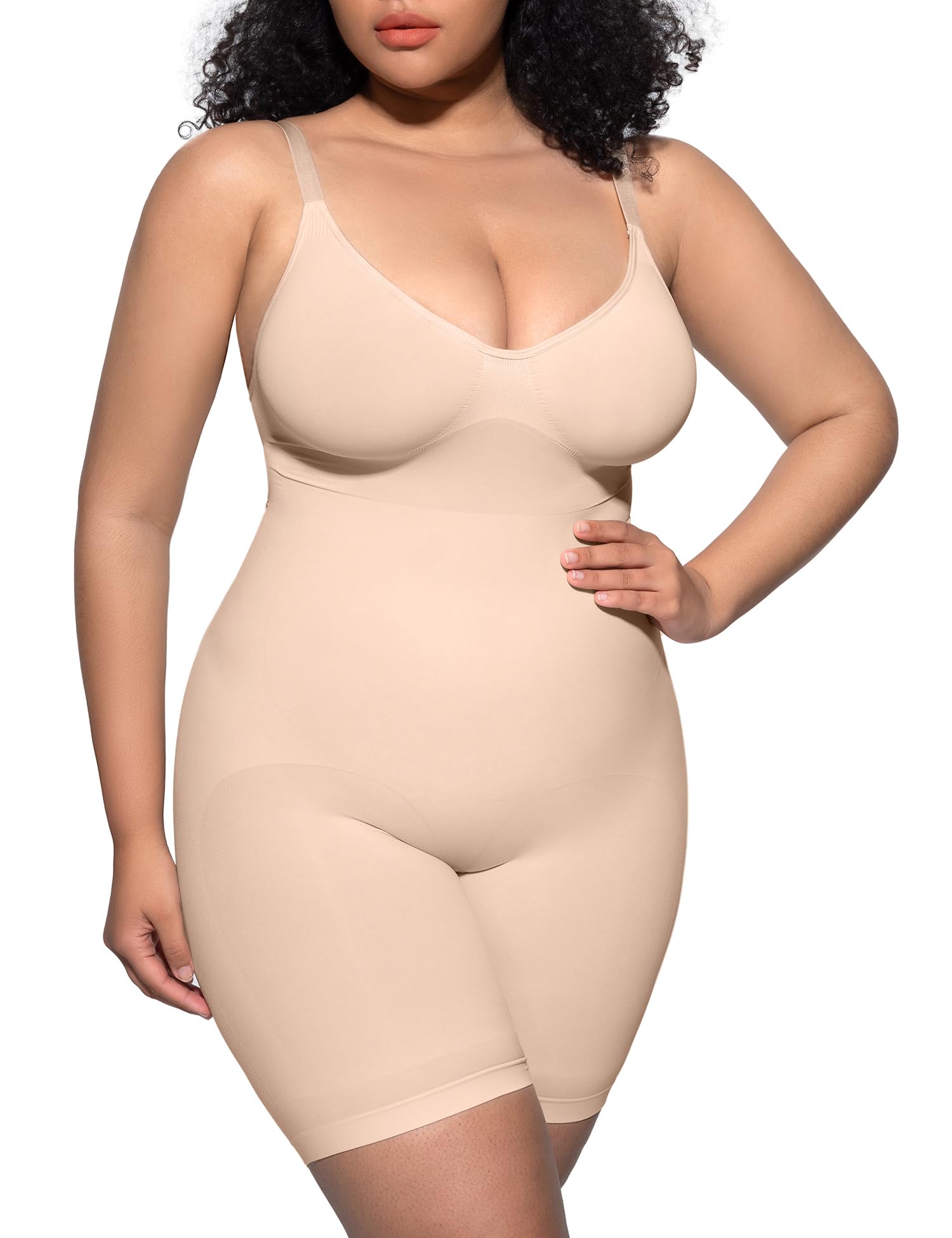 PUMIEY Women's Shapewear Bodysuit - Tummy Control Slimming V-Neck Bodysuit with Open Gusset | Hourglass Figure Enhancer for Daily Wear, Special Occasions & Shapewear Under Dresses