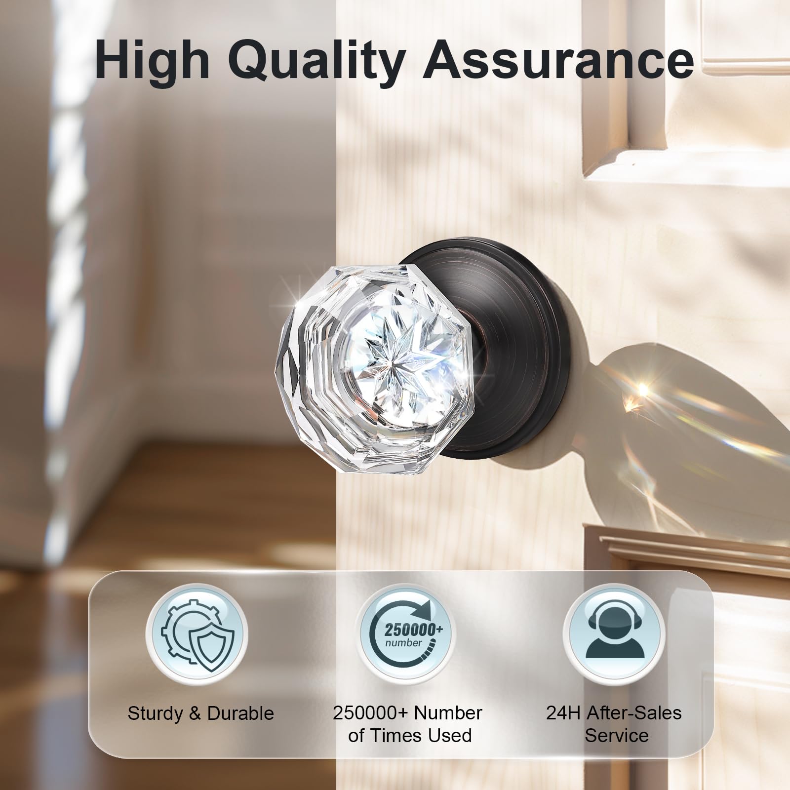KNOBWELL 6-Pack Classic Tulip Crystal Door Knobs - Oil Rubbed Bronze Passage Function for Hallway & Closet - Athena Collection - Elegant Home & Office Hardware Upgrade