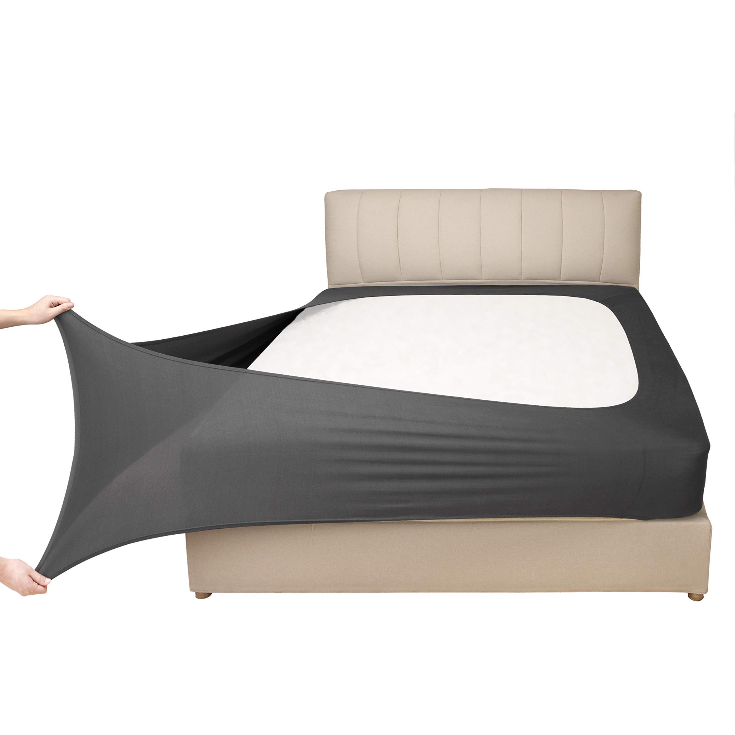 Stretch Jersey Box Spring Cover Wrap Around - Ultra Soft & Wrinkle Resistant Bed Skirt Alternative for Full/Full XL Beds in Dark Gray | Perfect for Guest Rooms, Dormitories & Home Bedroom Makeovers