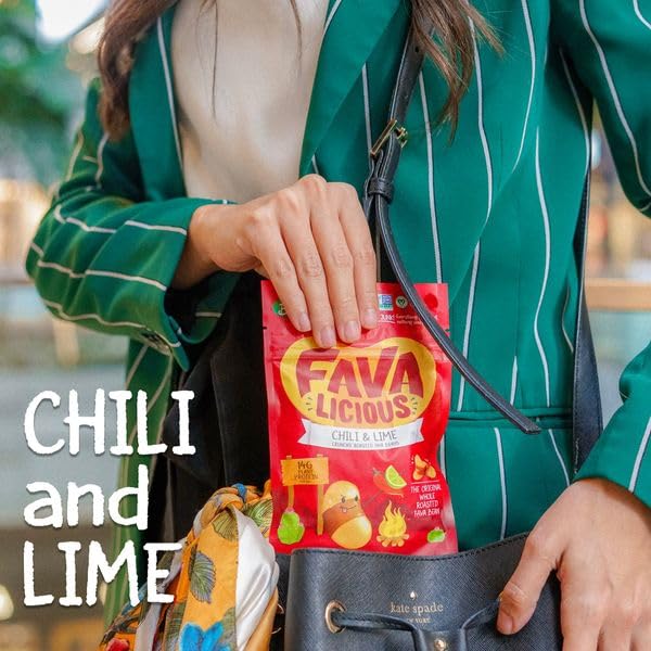 Nuttee Bean Favalicious Roasted Fava Bean Snacks - Vegan, Gluten-Free, Plant-Based Healthy Snacks for Adults & Kids - Chili Lime Flavor, 2oz (Pack of 12) - Perfect for Office, School, Travel & Movie Nights