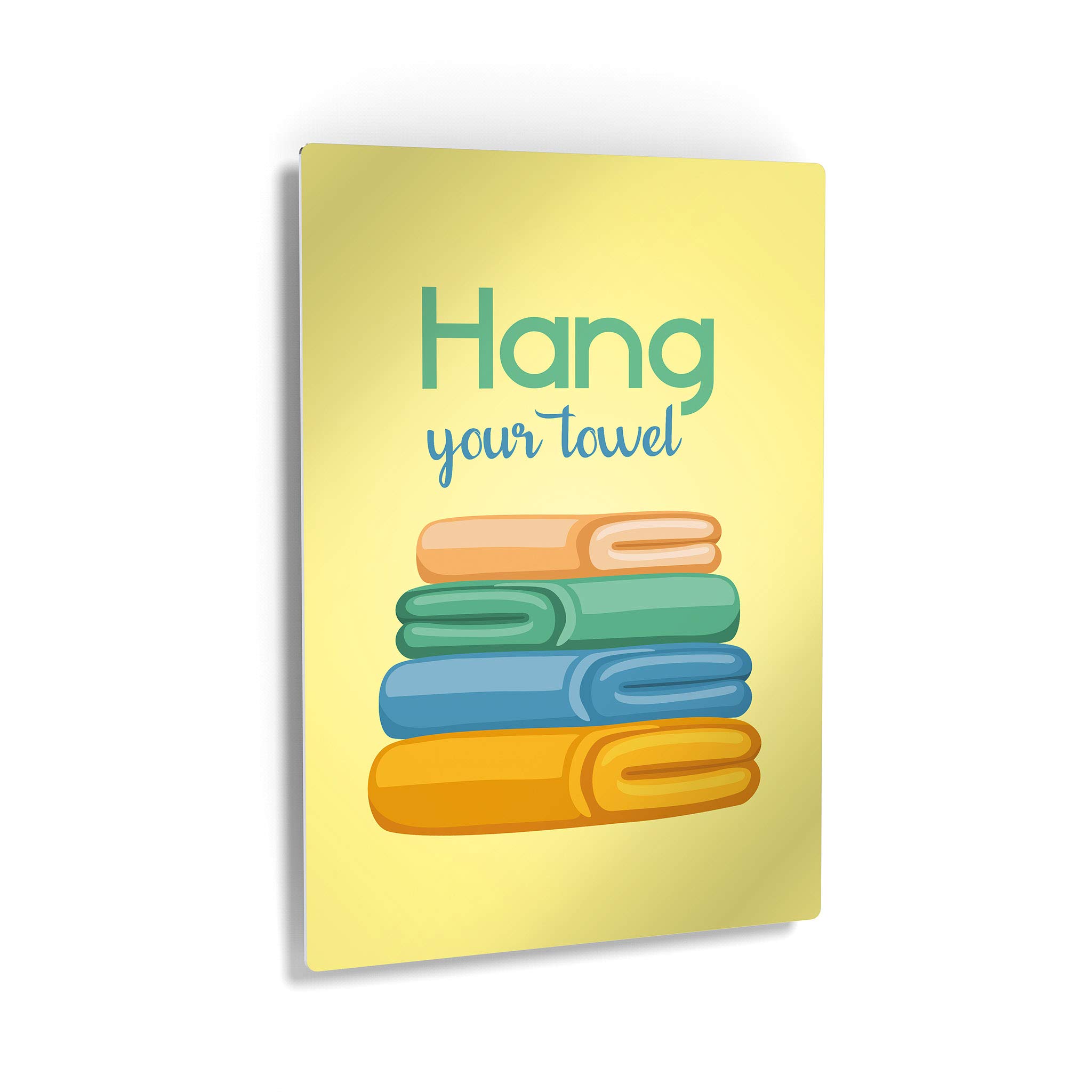 Smile Art Design Yellow Bathroom Wall Decor - Metal Print Towel Hanger for Kids Bathroom, Nursery & Home - Ready to Hang 40x30 Inch Made in USA | Perfect for Bathroom Organization, Children's Room Decor & Housewarming Gifts