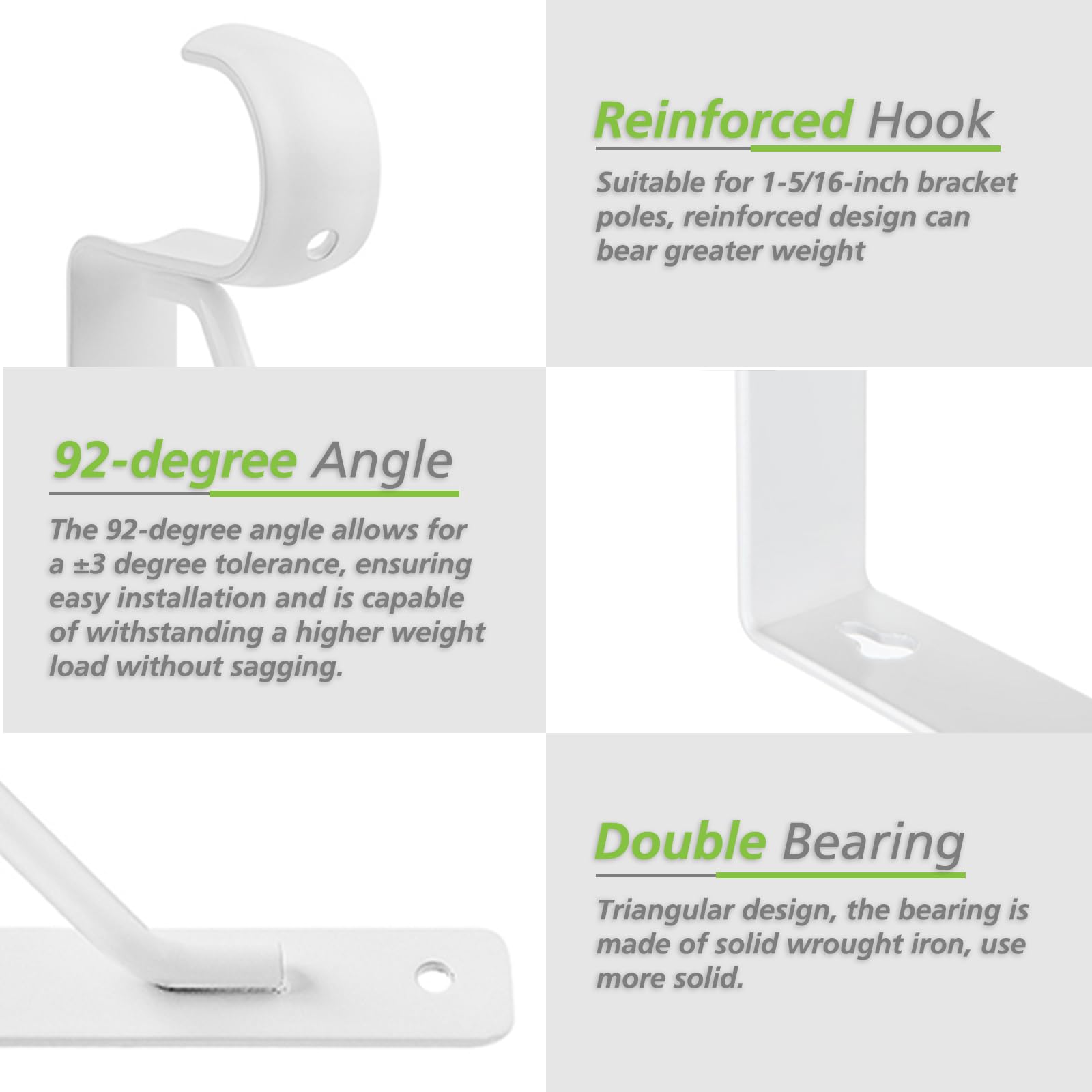 Heavy Duty 4 Pack White Closet Rod Brackets - Supports 1-3/8” Diameter Rods, 10.8” x 10.8” Shelf & Rod Holders for Sturdy Closet Organization - Perfect for Bedroom, Walk-in Closet, and Laundry Room Storage Solutions