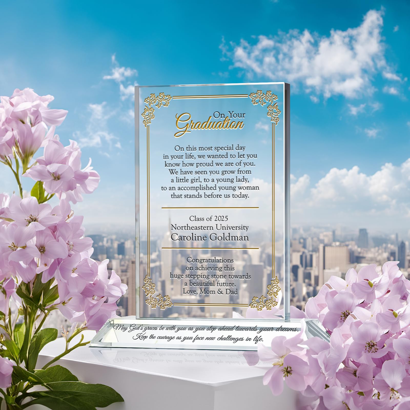 Personalized Crystal Graduation Plaque - Custom Engraved with Name & School - Unique Gift for Daughter, Granddaughter, Niece or Sister (7.5 Inch) - Perfect for College & High School Graduation Ceremonies, Office Decor or Keepsake Display