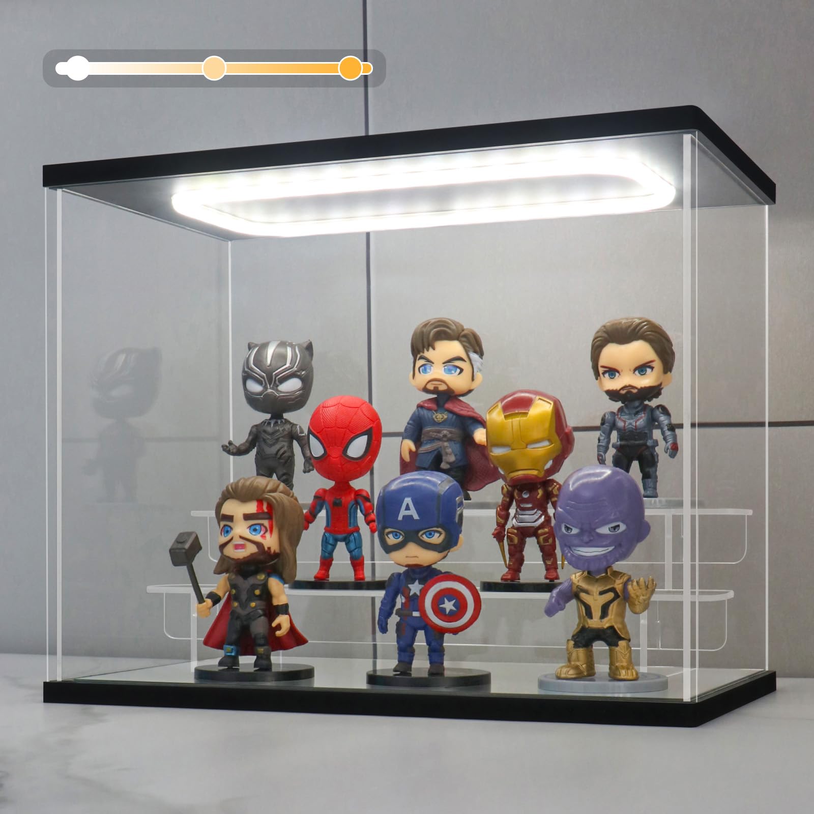 3-Tier Clear Acrylic Display Case with LED Lights - Dustproof Showcase for Collectibles, Action Figures & Memorabilia (12