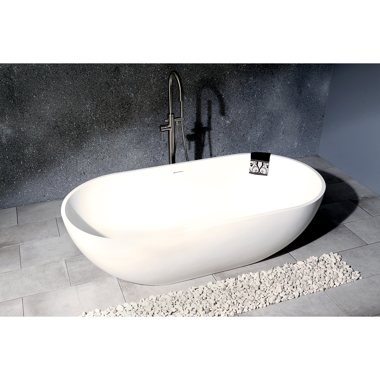Arcticstone 70 Inch Freestanding Oval Bathtub - Matte White Solid Surface Double Ended Soaking Tub with Drain | Perfect for Luxury Bathrooms & Spa Retreats