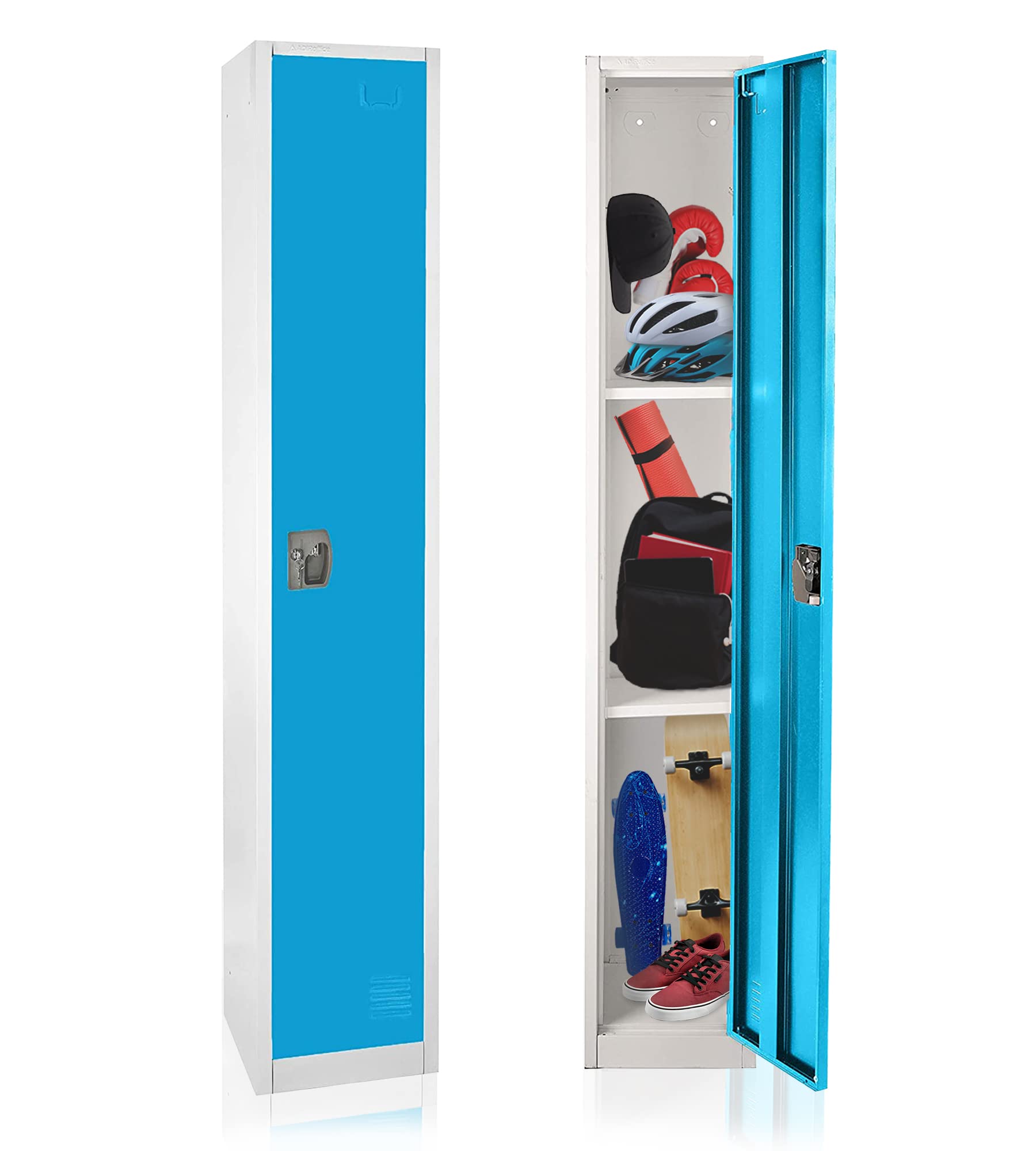 AdirOffice Large Steel Metal Storage School Locker - Free Standing Single Tier Organizer with Secure Lock, Spacious Design for Home, Office & Classroom (Blue) - Perfect for Storing Books, Supplies & Personal Items