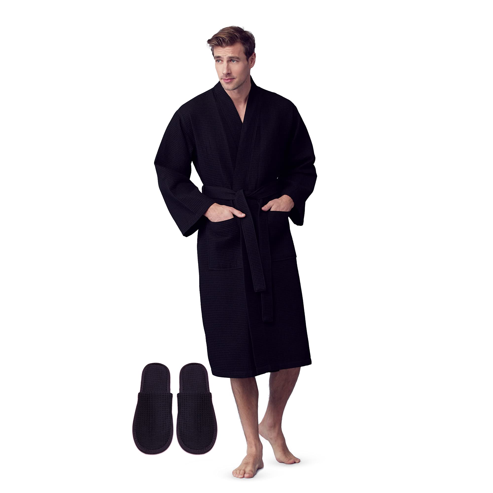 Luxury Soft Waffle Cotton Bath Robe for Men - Premium Spa Quality Linen Robe - Perfect for Relaxation, Lounging & After Shower Comfort