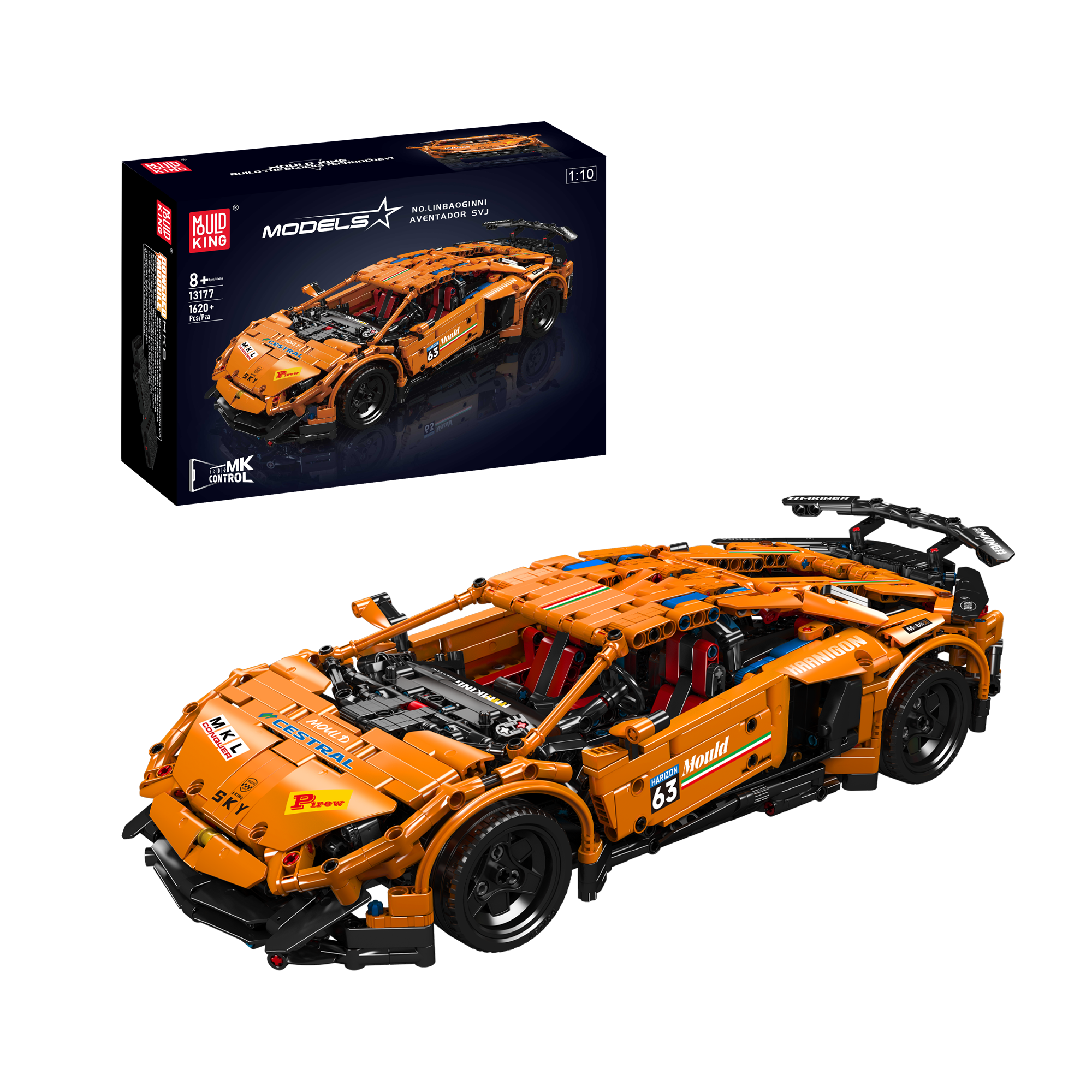 MOULD KING 13177 Italian Lamborghini SVJ Remote Control Car Building Kit | 1,608 Piece Model Car Set for Adults & Teens | DIY Supercar Toy for Collectors, Gifts & Home Display