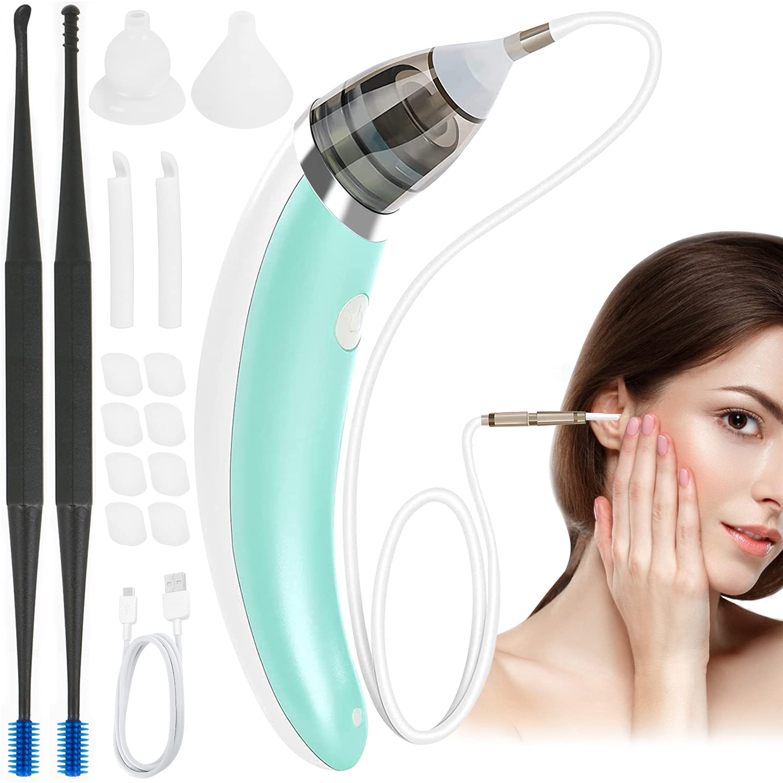 Electric Ear Wax Removal Kit - 5-Level Suction USB Rechargeable Ear Cleaner for Kids & Adults | Soft Silicone Spiral Tool for Safe Earwax Removal at Home, Travel & Daily Hygiene Care