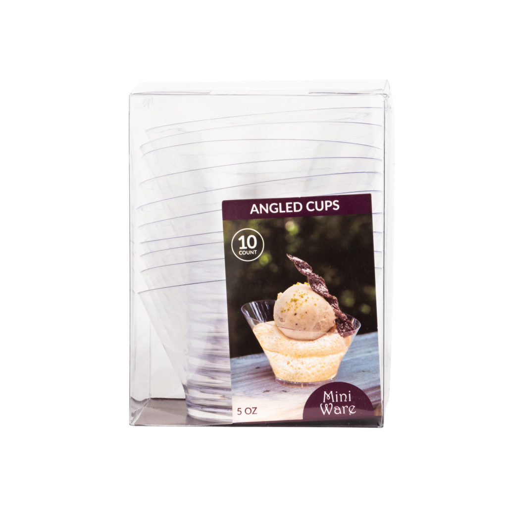 5 oz Mini Clear Angled Plastic Cups (10-Pack) - Perfect for Cocktails, Desserts, and Party Serving