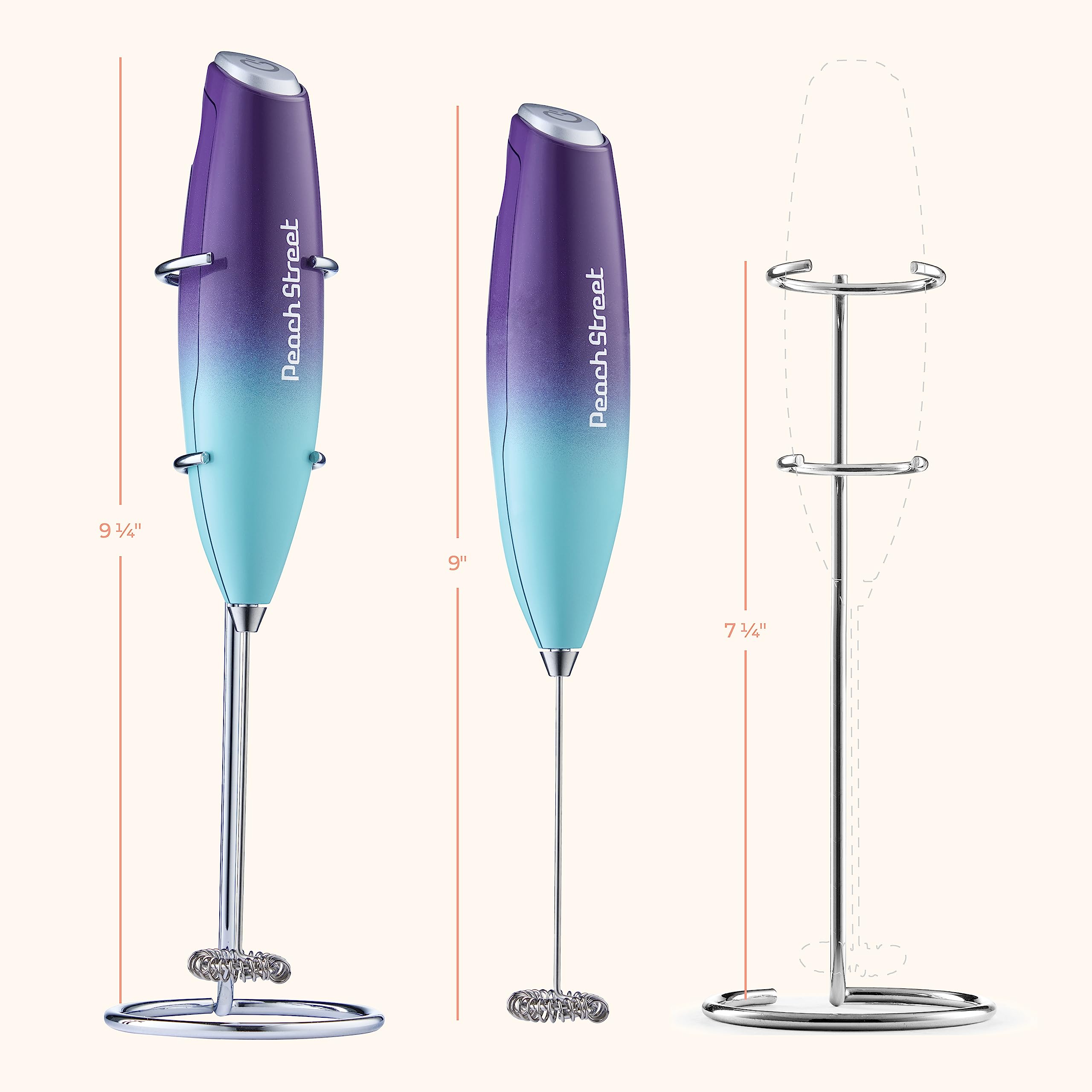 Premium Handheld Milk Frother - Mini Electric Milk Foamer with Stainless Steel Whisk & Stand - Battery Operated (Batteries Not Included) - Perfect for Coffee, Lattes, Cappuccino, Hot Chocolate, Matcha & Frappe - Ideal for Home, Office & Cafe Use