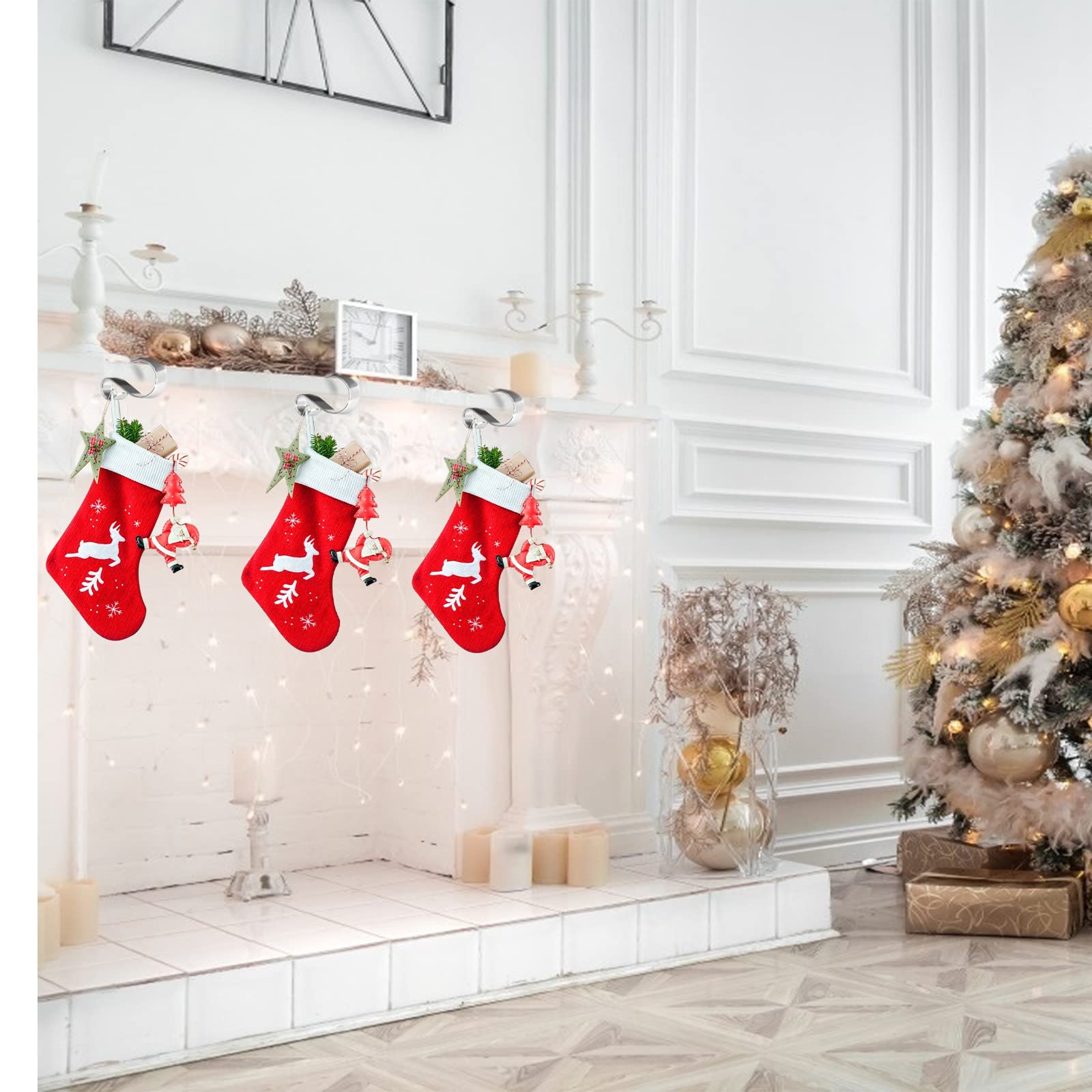 8 Pack Christmas Stocking Holders - Heavy Duty Metal Mantel Hangers for Fireplace, Holiday Decorations - Perfect for Xmas Tree, Gift Exchange & Festive Home Decor