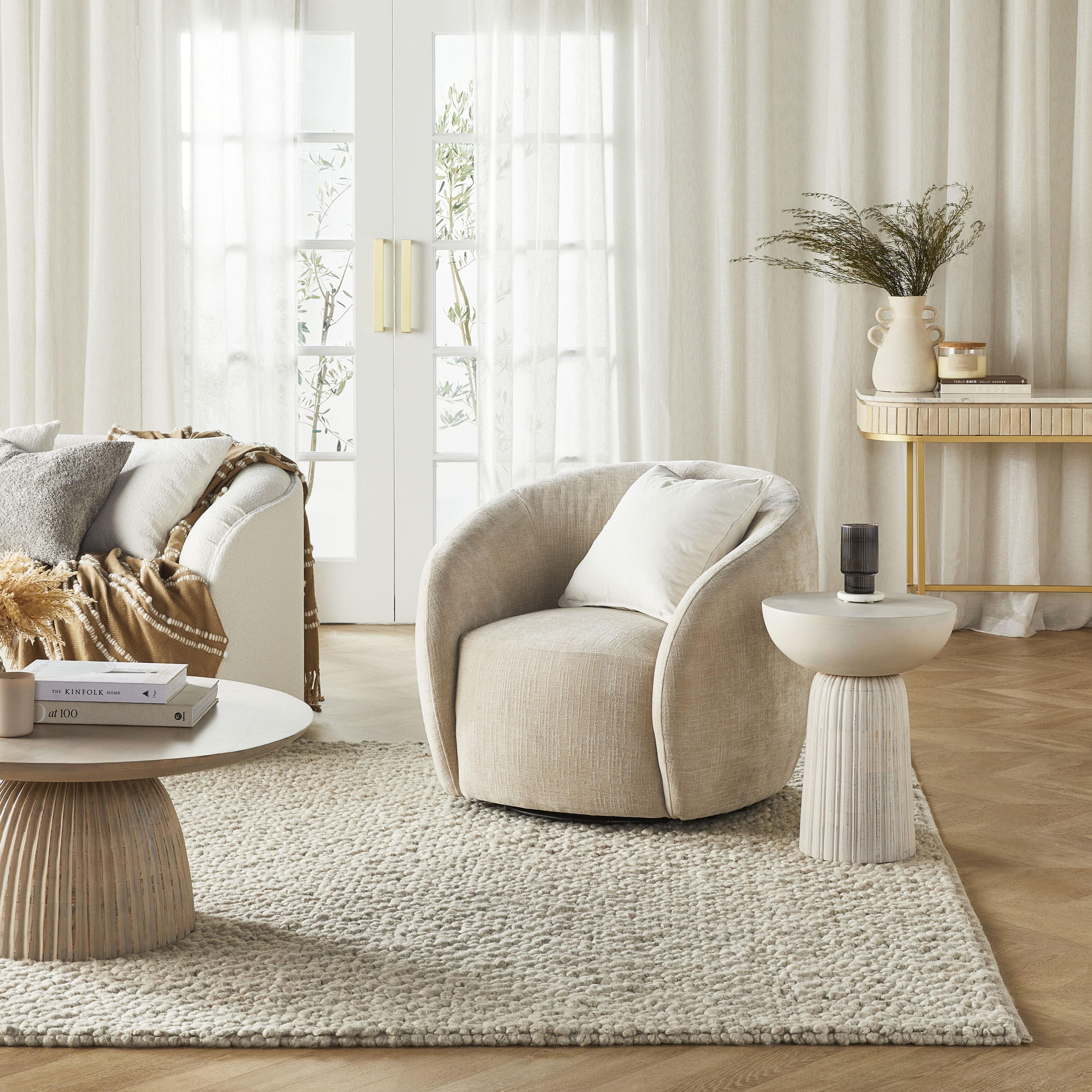 Alessa Swivel Armchair Oasis Dune - Modern Accent Chair for Living Room, Bedroom & Office - 360° Rotating Lounge Chair with Comfortable Cushions - Perfect for Reading, Relaxing & Small Spaces