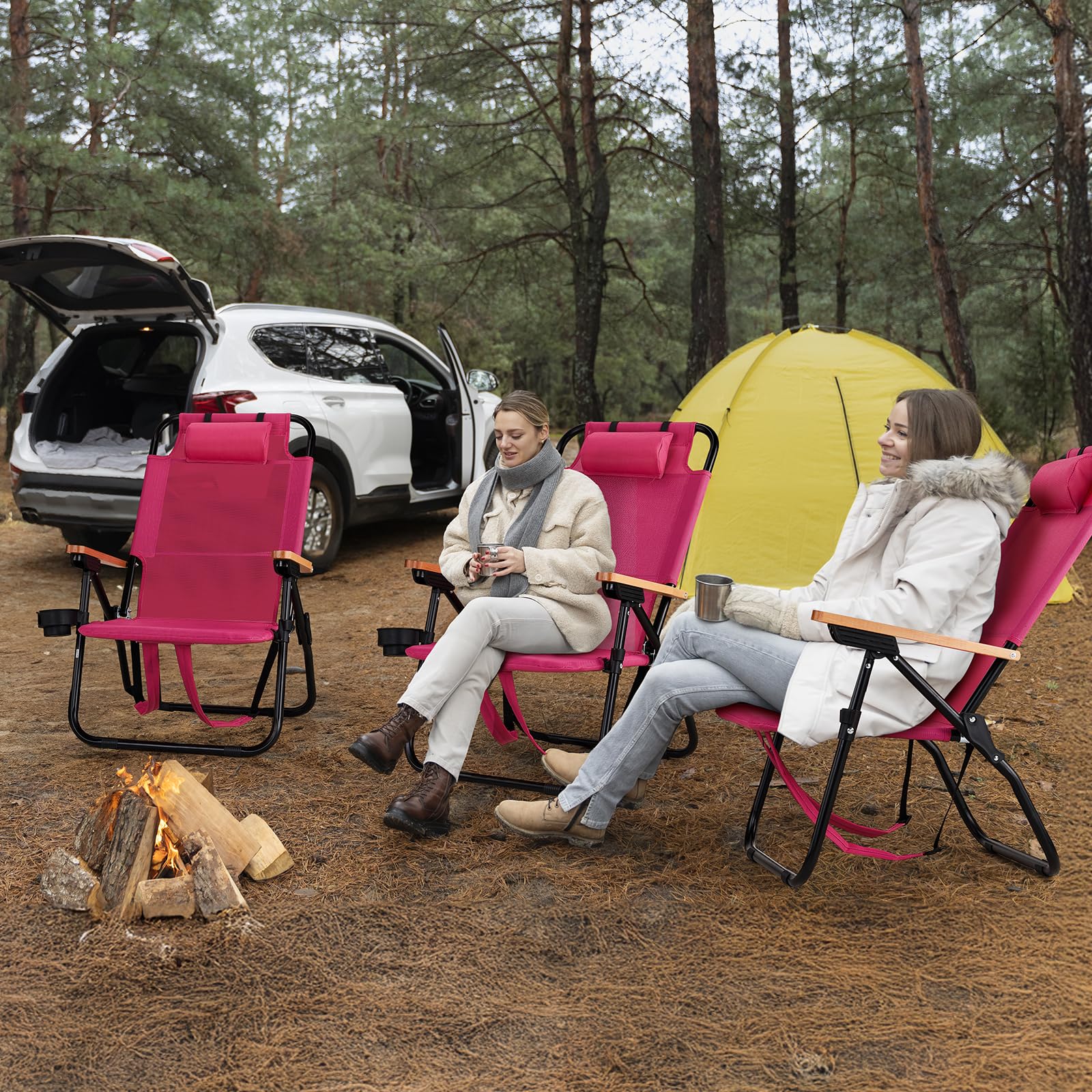 Premium Lightweight Aluminum Backpack Beach Chair with 4-Position Recline, Cup Holders & Textilene Fabric - Portable Folding Camping Chair for Adults, Outdoor, Beach, Picnic, Travel, and Backyard Relaxation