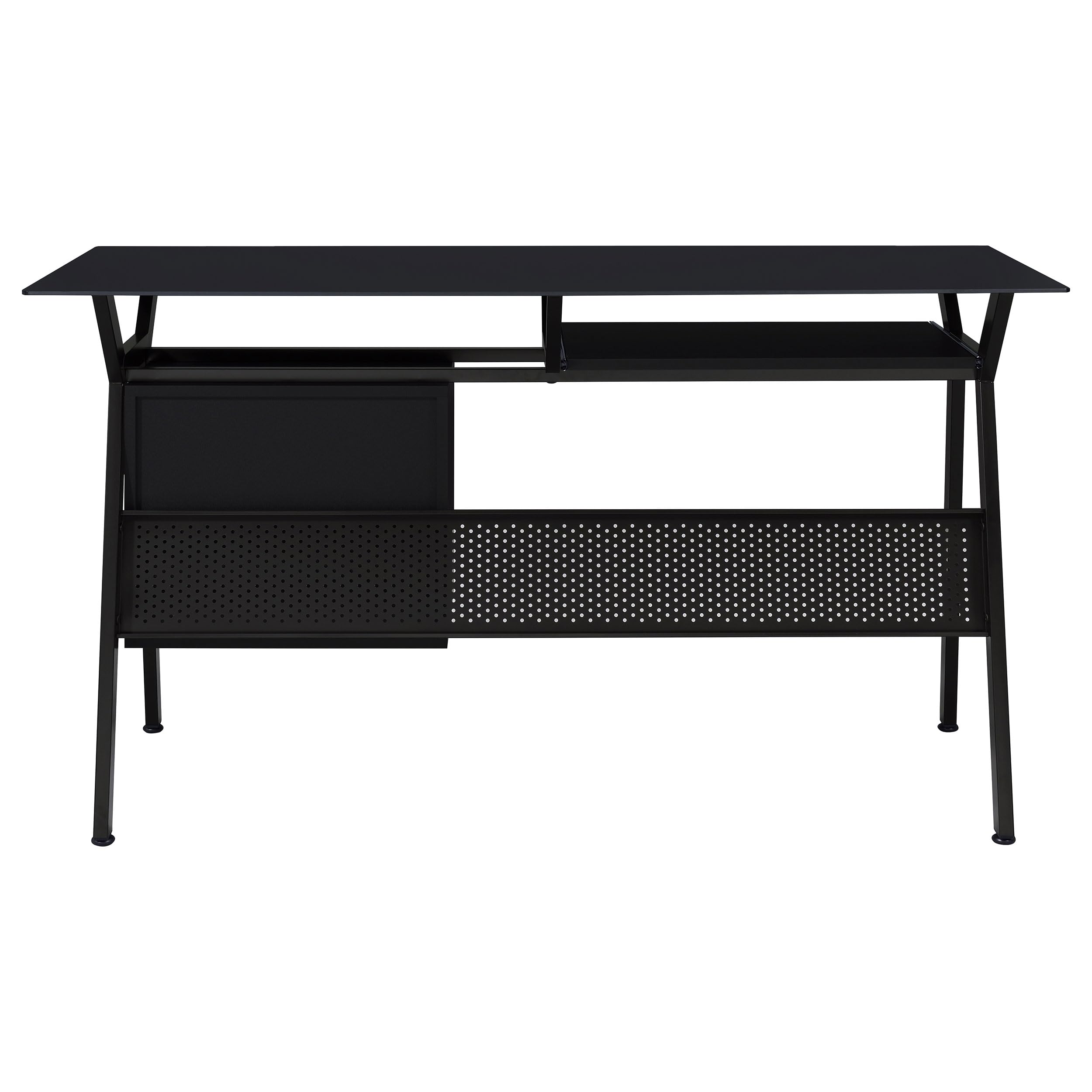 Modern 55-Inch Office Computer Desk with Black Tempered Glass Top - 2-Drawer Storage Workstation (55