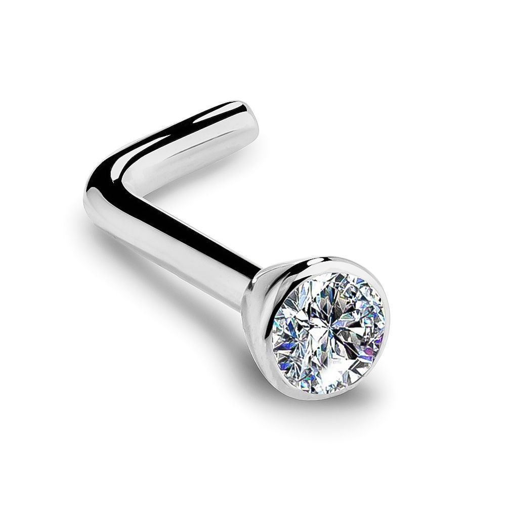 14K White Gold Diamond Nose Ring with Flush Bezel - 18G Real Diamond Nose Stud for Women | USA Made Hypoallergenic Nose Jewelry | Perfect for Everyday Wear, Special Occasions & Gifts