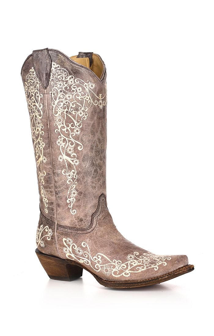 A1094 Women's Brown Western Cowgirl Leather Snip Boots – Stylish & Comfortable for Rodeo, Country Dancing & Everyday Wear