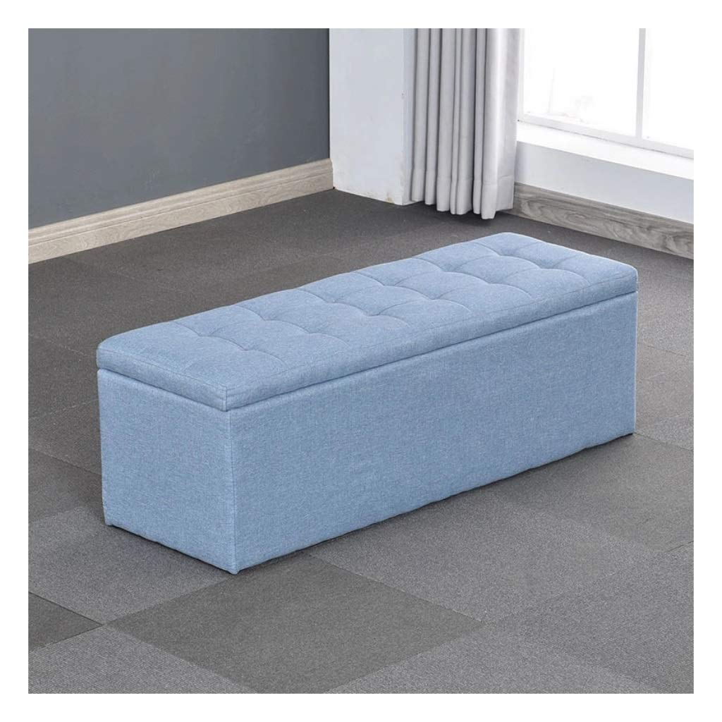 Comfy Storage Ottoman Foot Stool with Wooden Legs - Light Blue 80x40x40cm - Multi-Purpose Pouf Box for Living Room, Bedroom & Nursery - Perfect for Blanket, Toy Storage and Extra Seating