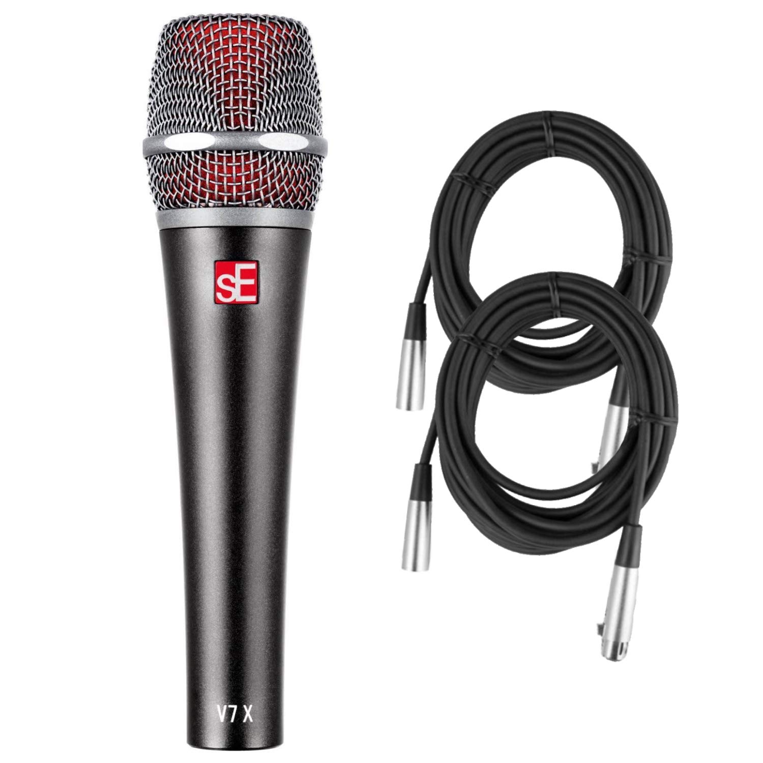 sE Electronics V7x Supercardioid Dynamic Instrument Microphone with 2 XLR Cables - Professional Studio Recording, Live Performances & Podcasting