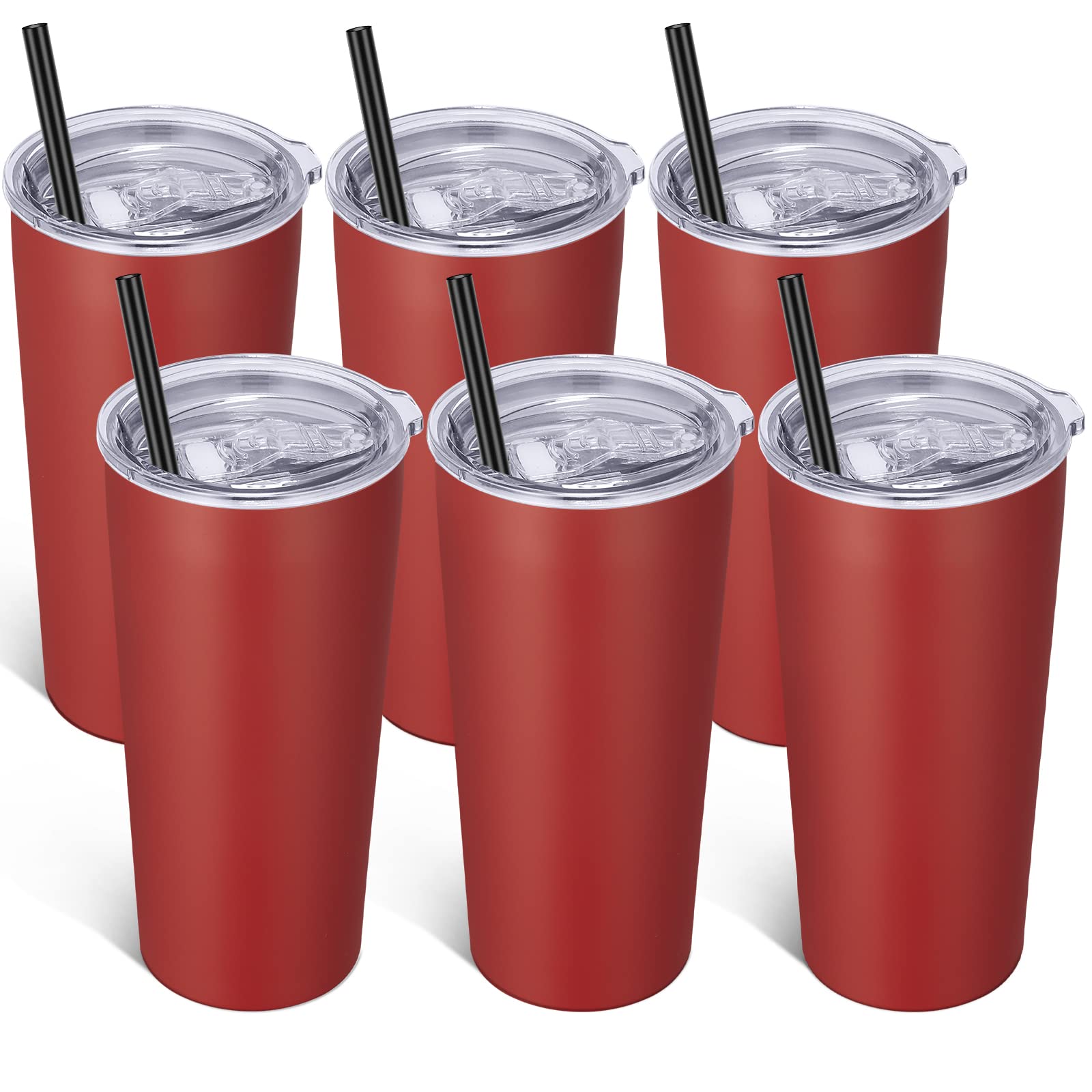 VEGOND 20oz Stainless Steel Vacuum Insulated Tumbler with Lid & Straw - 6 Pack Double Wall Travel Mug for Coffee, Tea & Cold Drinks - Perfect for Office, Gym, Camping & Outdoor Activities