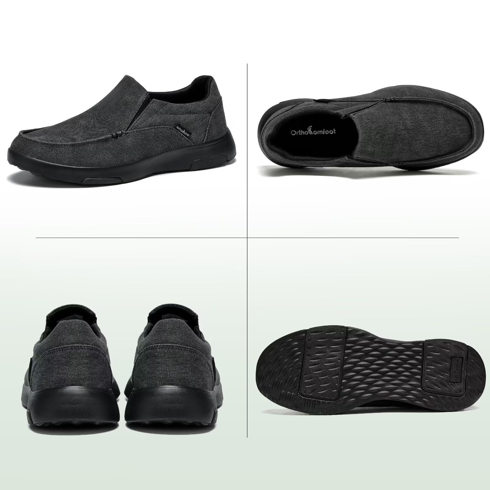 OrthoComfoot Men's Orthopedic Slip-On Shoes with Arch Support - Plantar Fasciitis Relief Loafers for Foot & Heel Pain - Comfortable Canvas Walking Shoes for Work, Travel & Daily Wear