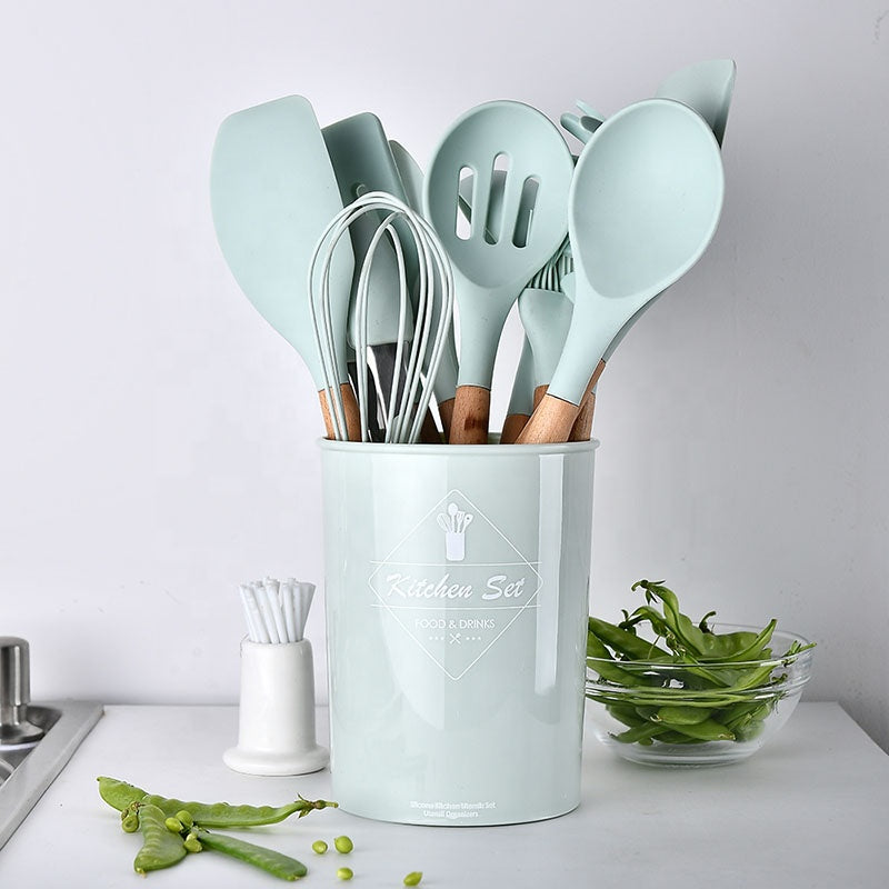 12-Piece Black Silicone Kitchen Utensil Set - Non-Slip Heat Resistant Cooking Tools for Baking, Frying & Serving - Perfect for Home Chefs & Gift Giving