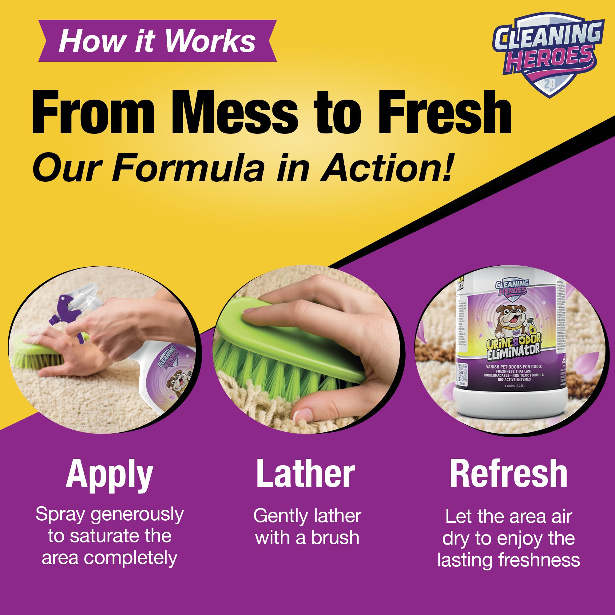 Pet Odor Eliminator Spray - 128oz Enzyme Cleaner for Cat & Dog Urine | Carpet, Tile & Wood Deodorizer for Home Use