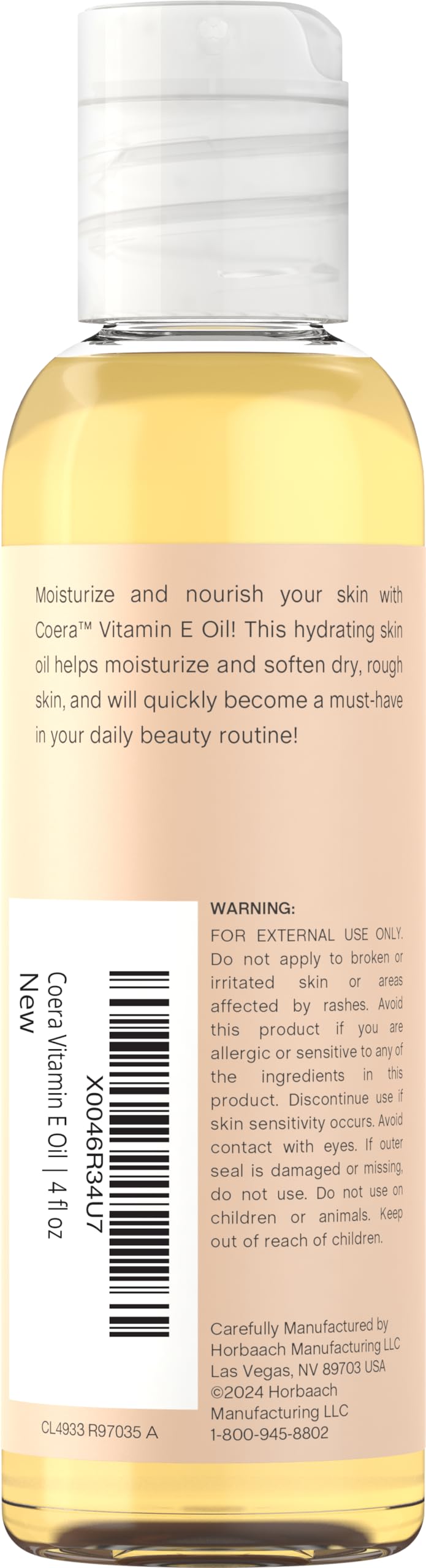 Coera Pure Vitamin E Oil for Skin & Hair - 30,000 IU, 4 fl oz | 100% Natural Moisturizer | Paraben-Free, SLS-Free, Fragrance-Free | Face, Body & Hair Care | Anti-Aging & Scar Treatment