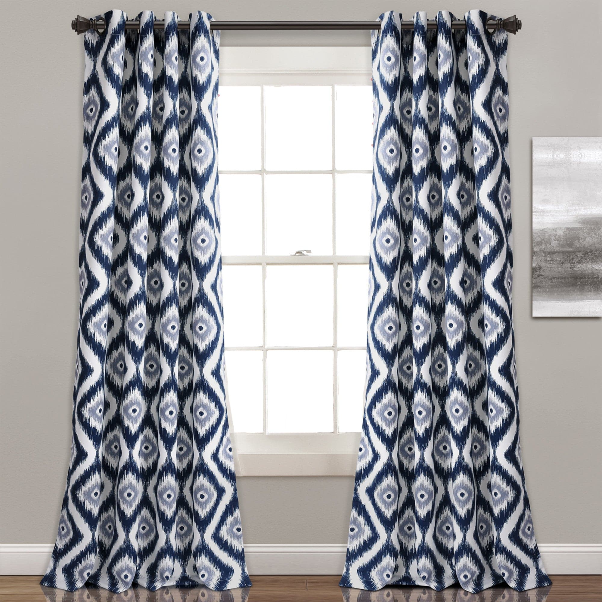 Premium Diamond Ikat Light Filtering Window Curtain Set - Elegant Sheer Drapes for Living Room & Bedroom - Soft Sunlight & Privacy Control