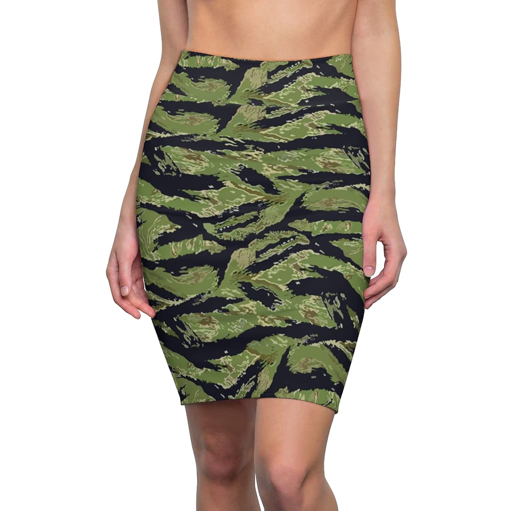 Women's Pencil Skirt - Military Tiger Stripe Jungle Camo | Slim Fit Office & Party Wear | Perfect for Work, Night Out & Special Occasions