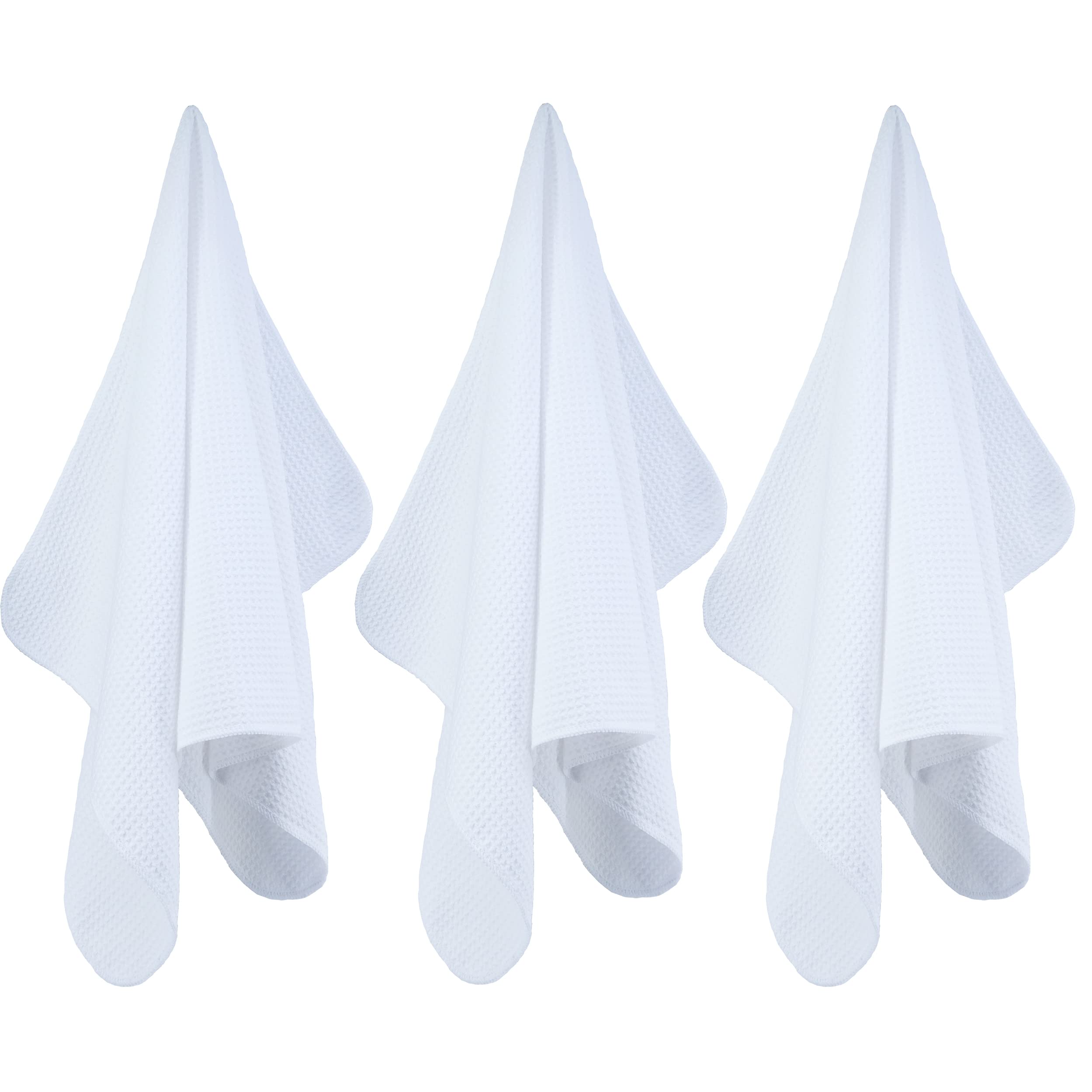 Premium Microfiber Kitchen Dish Towels - 12 Pack Waffle Weave Hand Towels (16x28 Inches, White) | Super Absorbent & Quick Drying for Dishes, Countertops & Household Cleaning