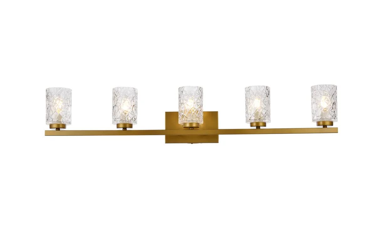 Modern 5-Light Brass Ceiling Cassie Bathroom Sconce with Clear Glass Shade - Indoor Home Decor Lighting for Bathroom, Bedroom & Hallway