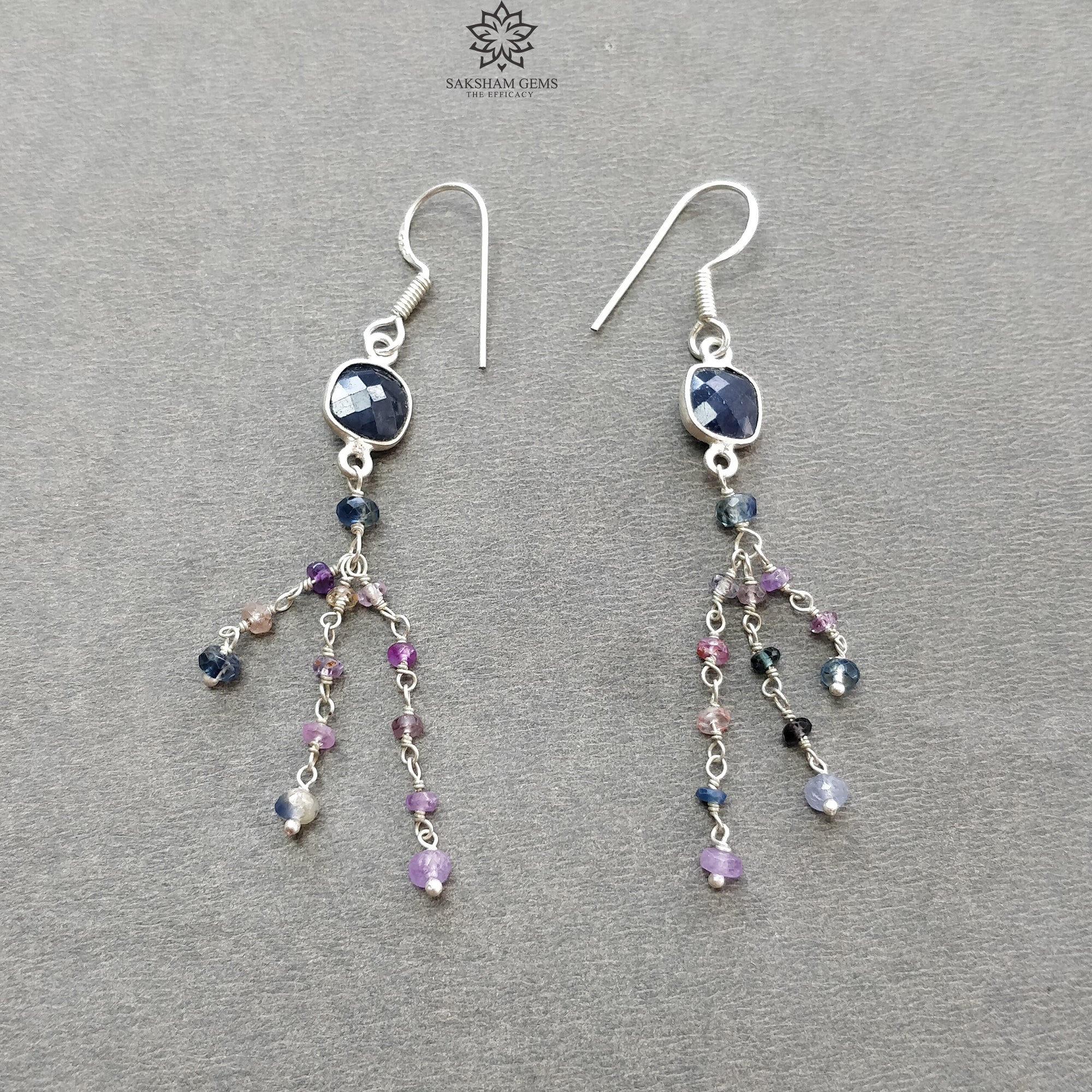 925 Sterling Silver Jewelry Set with 9.05g Natural Untreated Blue & Multi Sapphire Gemstone Beads - Necklace & Drop Dangle Earrings | Perfect for Weddings, Parties & Special Occasions