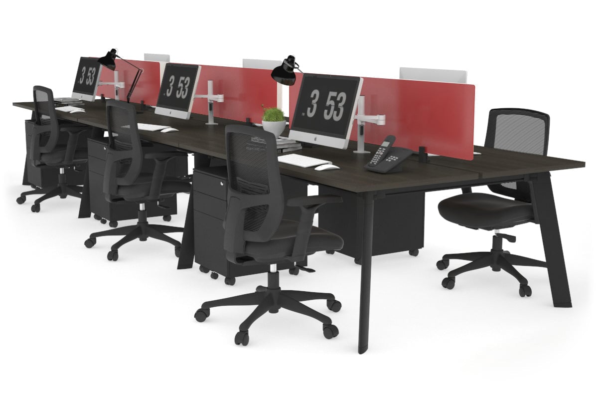 6-Person Office Workstation with Black Frame - 1800L x 700W Dimensions - Ideal for Collaborative Workspaces, Call Centers & Open Office Layouts