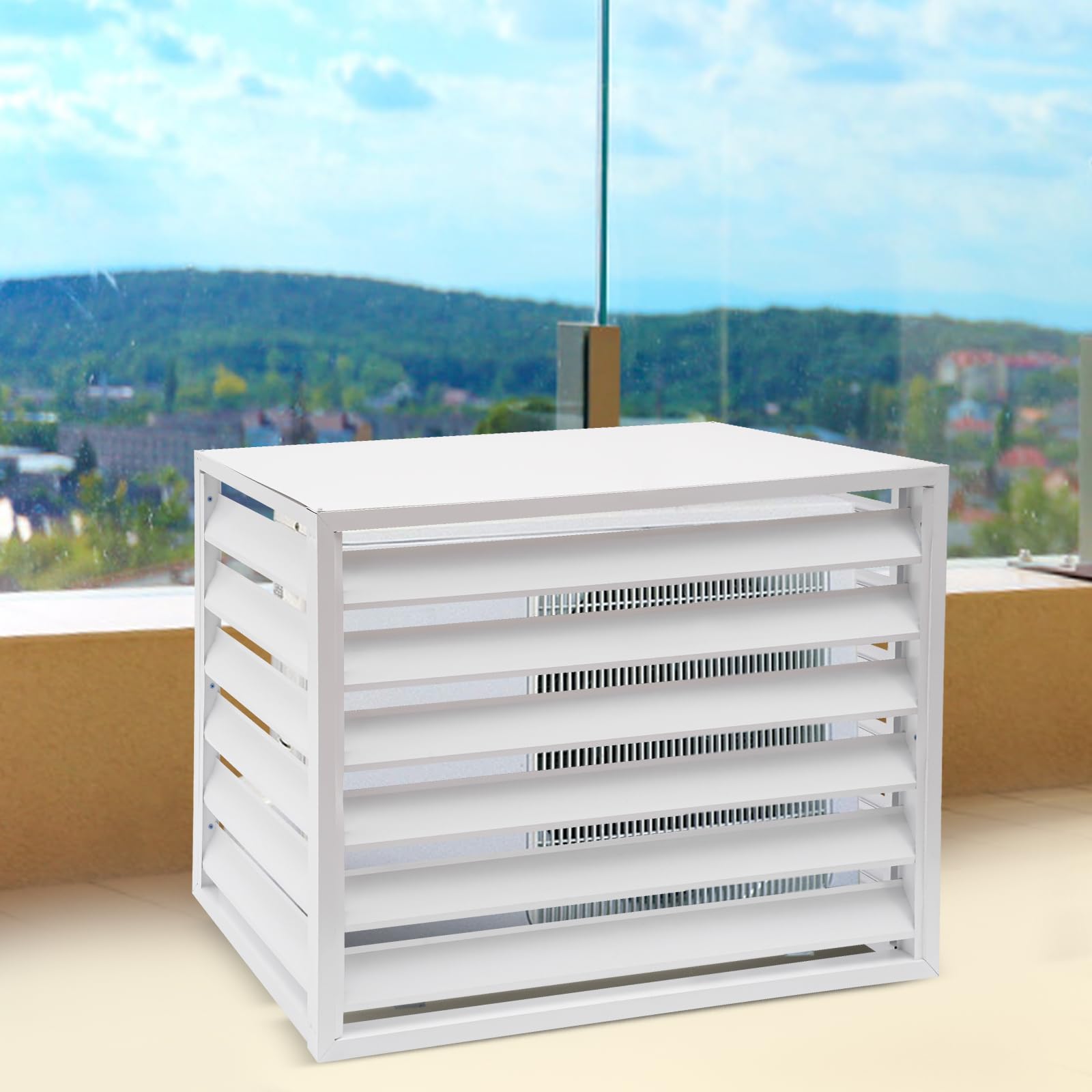 Free Standing Metal Air Conditioner Fence Screen for Outdoor Units - Decorative White AC Cover (39.4
