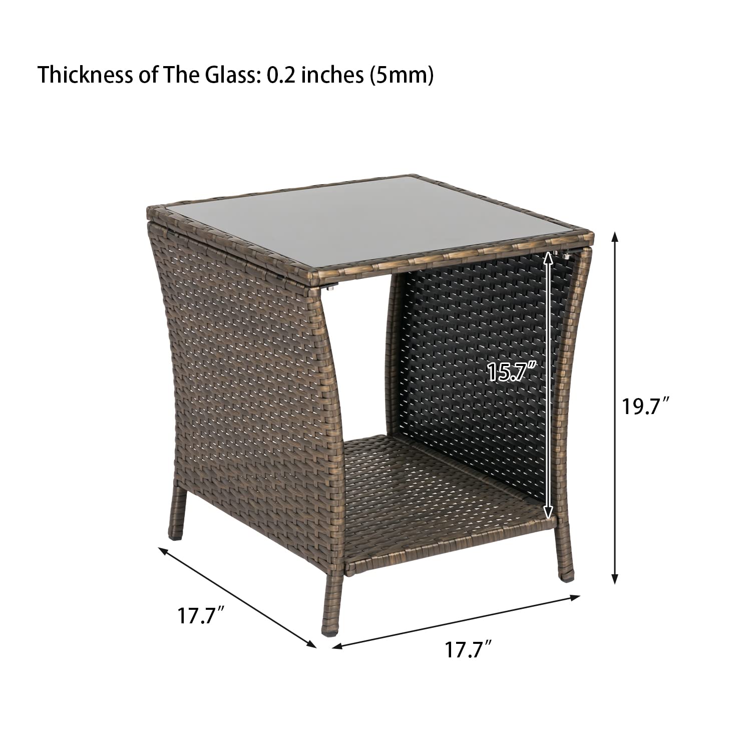 Outdoor PE Rattan Bistro Table with Iron Frame - Square Wicker Side Table with Glass Top for Patio, Garden, Poolside & Lawn - Dark Blonde Finish - Perfect for Outdoor Dining, Lounging & Entertaining