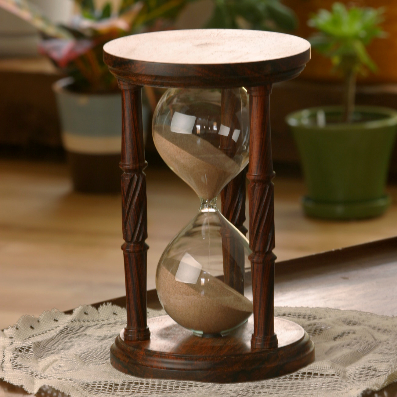 Premium Cocobolo Wood Hourglass with Spiral Spindles - 30-Minute Sand Timer for Home Office Decor, Meditation, Yoga, and Board Games