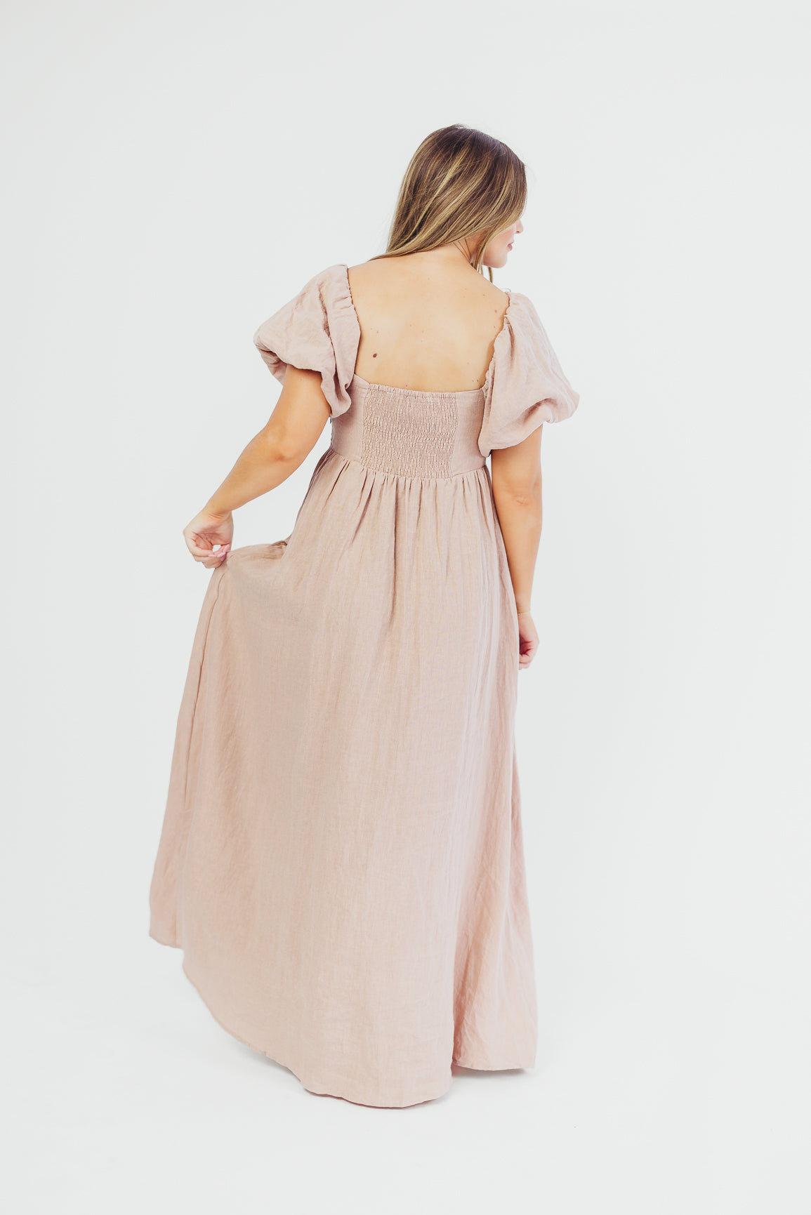 Elegant Candace Maxi Dress in Dusty Rose - 100% Breathable Linen, Bump-Friendly Maternity Dress for Women - Perfect for Summer Weddings, Beach Vacations & Casual Outings