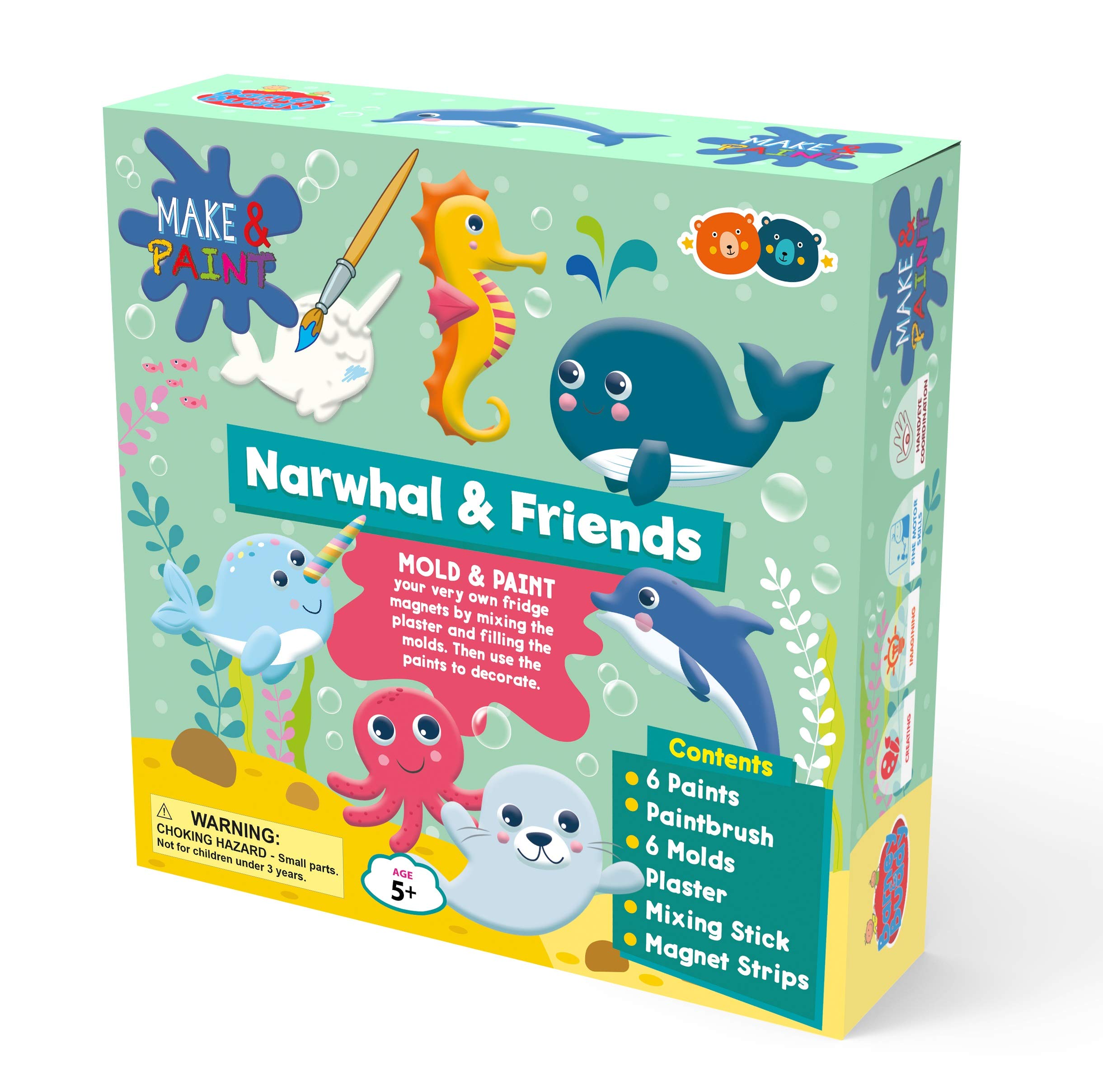 Buddy & Barney Narwhal and Friends DIY Mold & Paint Kit - Creative Art Craft for Kids, Birthday Gifts, Classroom Activities