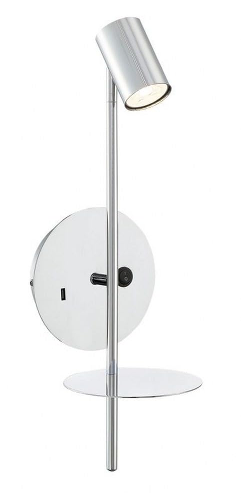 Lite Source LED Wall Lamp with USB Port - Chrome Finish, 7W GU10 Bulb - Perfect for Bedroom, Hallway & Outdoor Lighting - LS-16810C