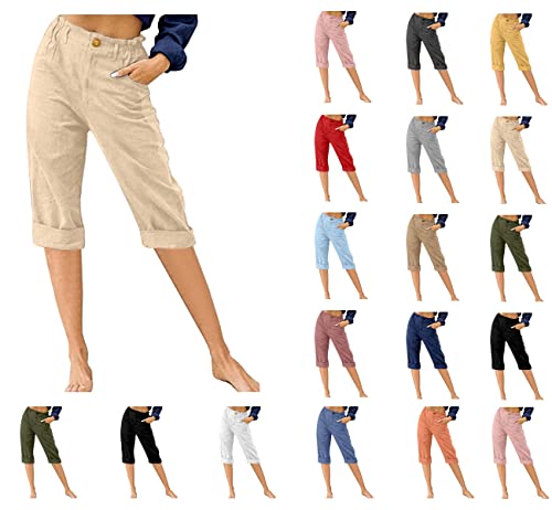 Women's Cotton Linen Shorts - Comfy Summer Lounge Pants with Pockets for Work & Casual Wear